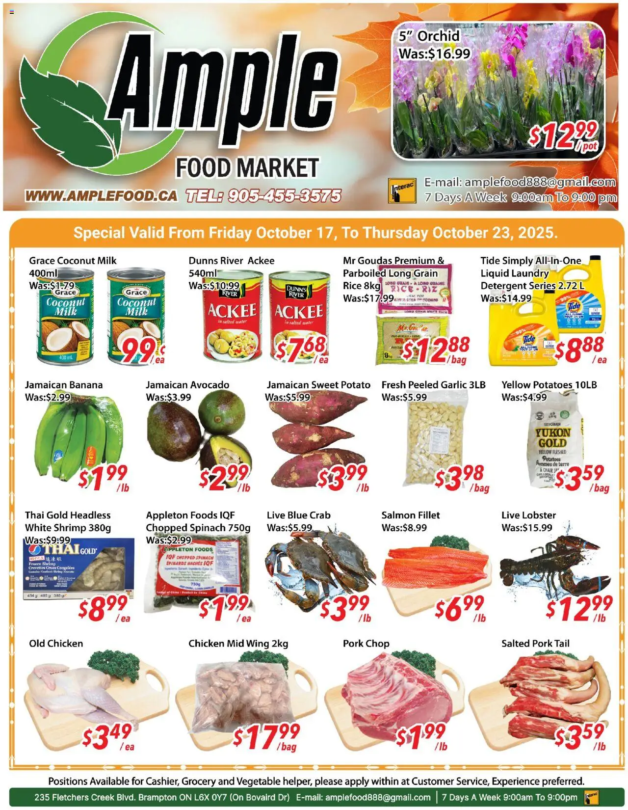 Ample Food Market flyer valid from 17.10.2025 | Page: 1 | Products: Rice, Potatoes, Bag, Milk