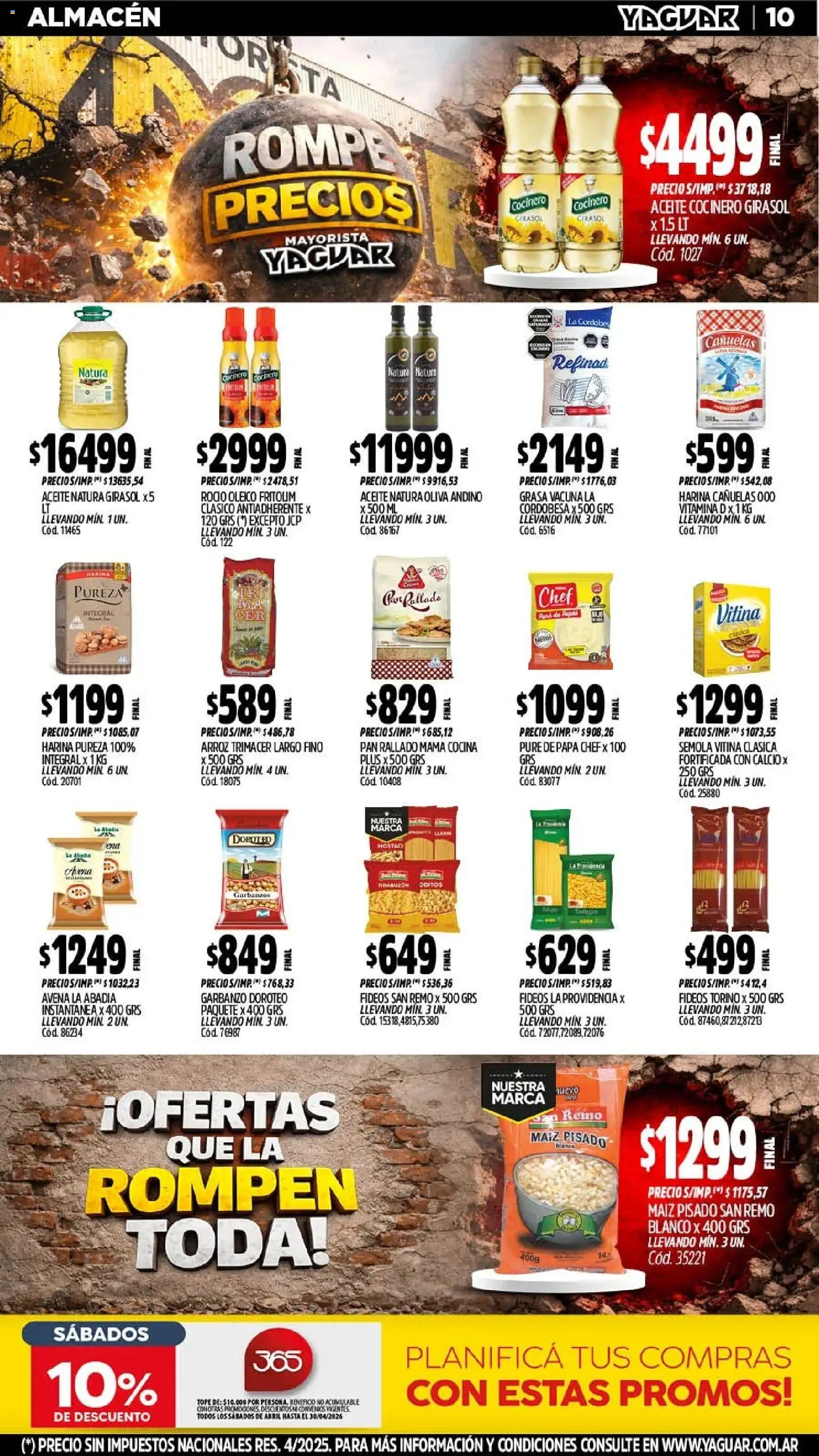 Yaguar - Oferta Semanal Santa Fé │ válido desde el 20.04.2026 | Página: 10 | Productos: Harina, Garbanzos, Pan, Arroz