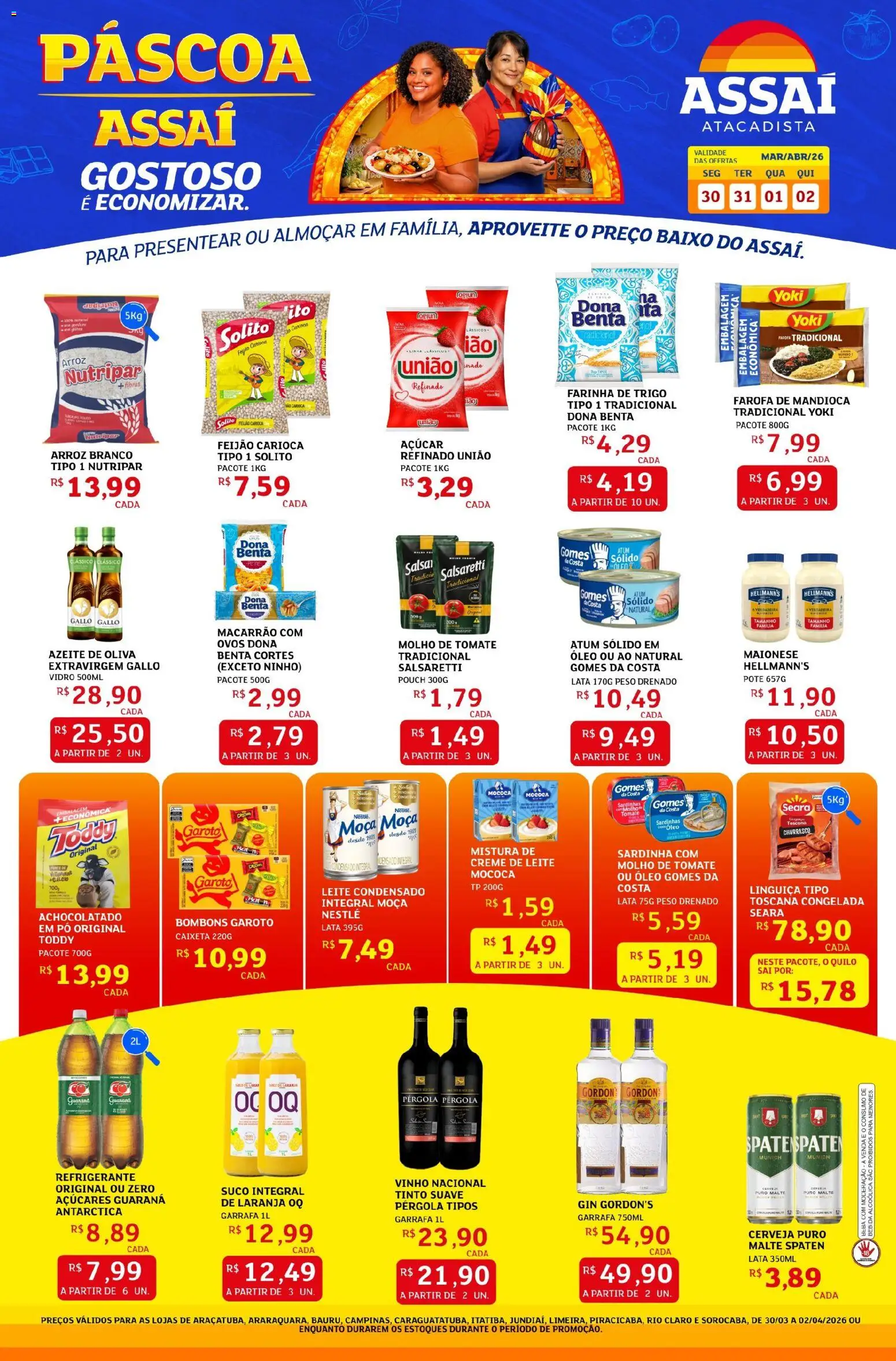 Assaí Atacadista Folheto - válido de 30.03.2026 | Página: 1 | Produtos: Cerveja, Gomes da costa, Arroz, Refrigerante