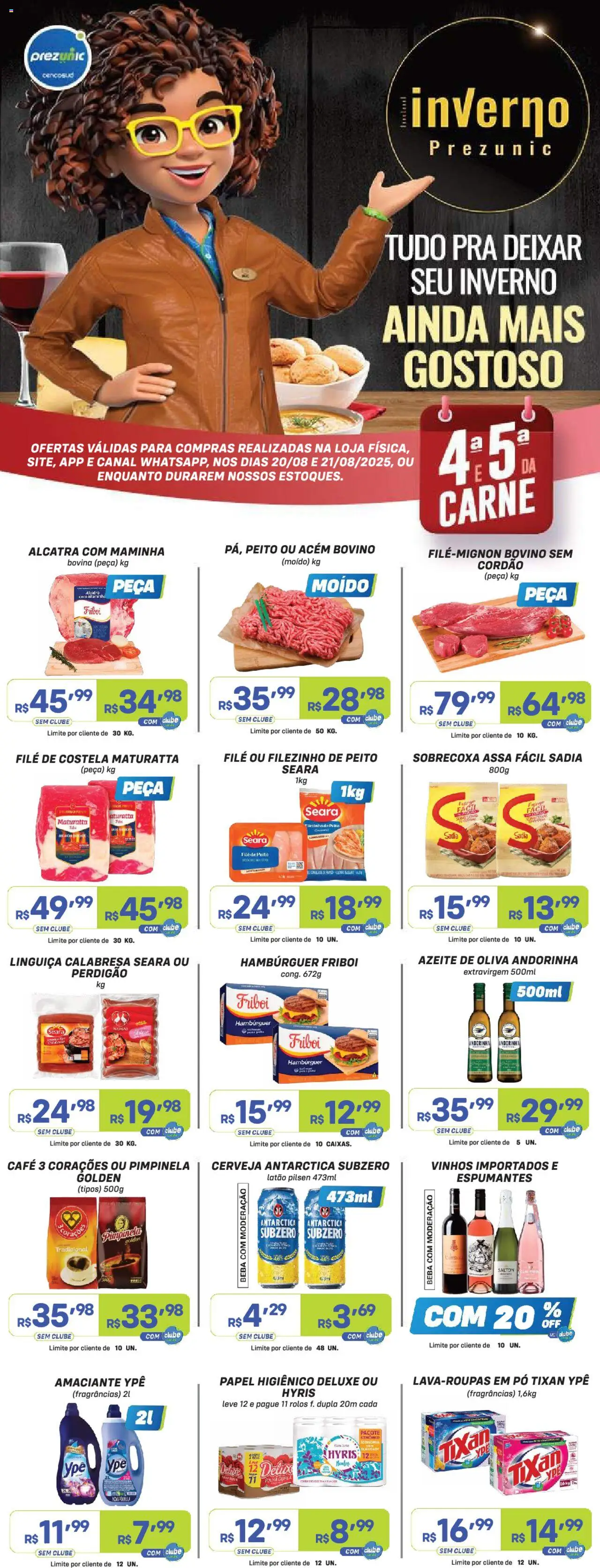 Prezunic Folheto - válido de 20.08.2025 | Página: 1 | Produtos: Alcatra, Maminha, Papel higiênico, Amaciante