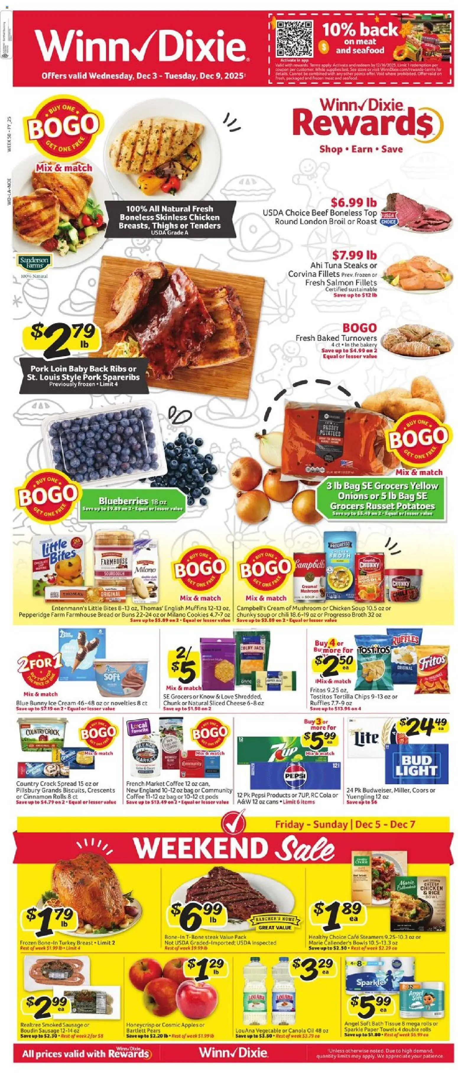 Winn Dixie Weekly Circular - LA - valid from 03.12.2025 | Page: 1 | Products: Bath, Pork, Potatoes, Sausage