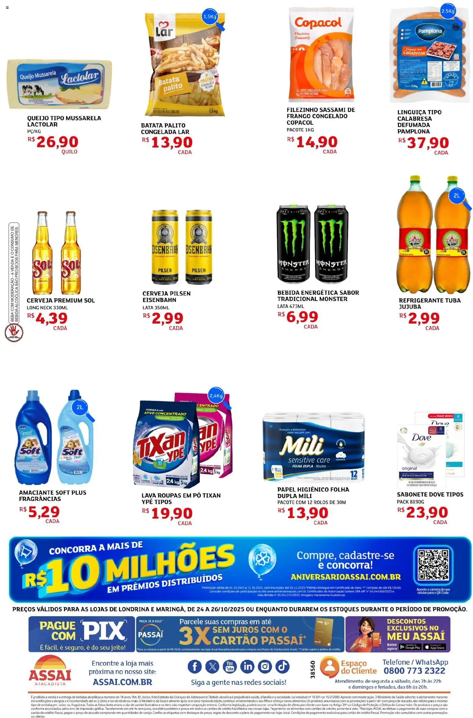 Assaí Atacadista Folheto - válido de 24.10.2025 | Página: 2 | Produtos: Linguiça, Eisenbahn, Bebida, Batata