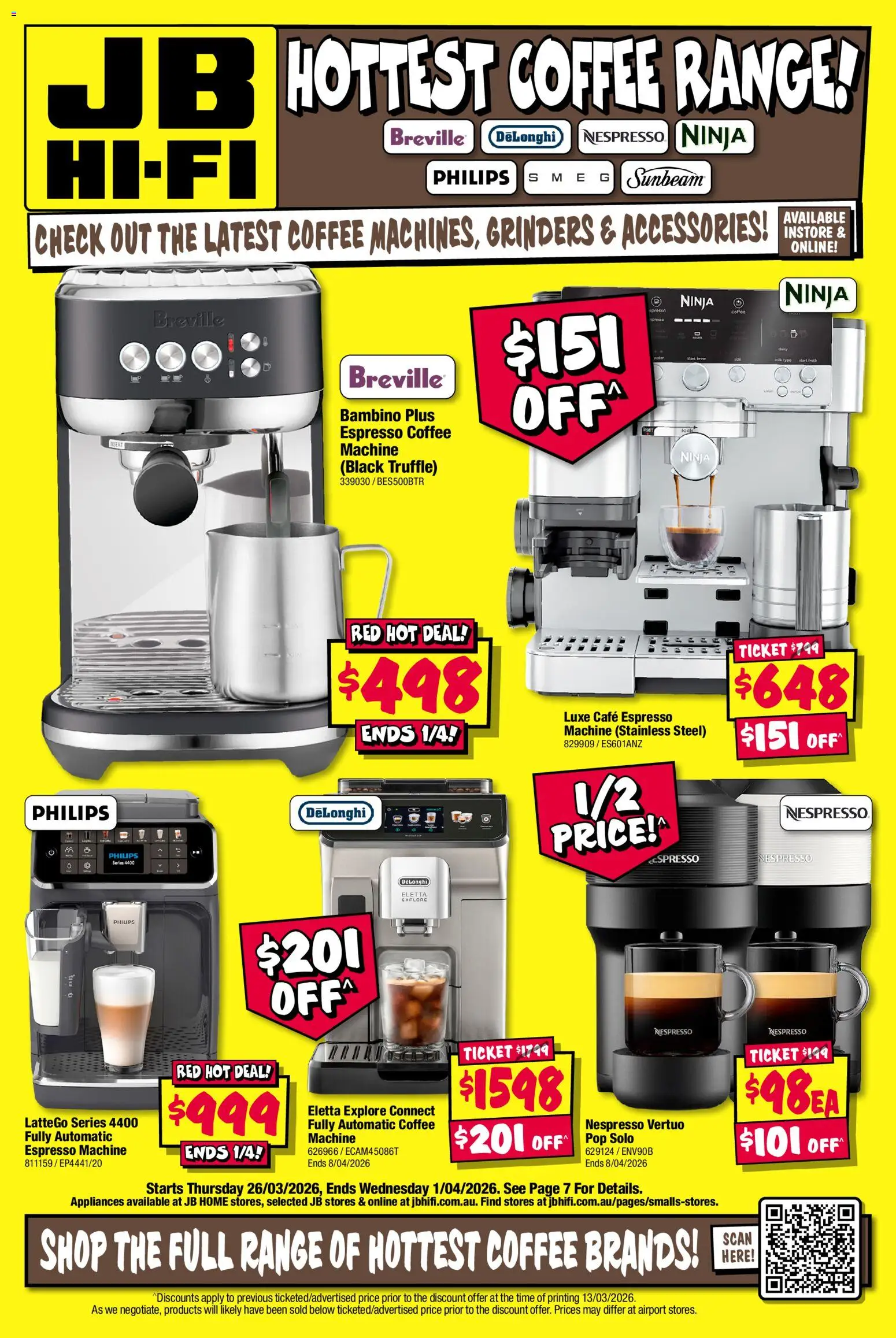 JB Hi-Fi catalogue - valid from 26.03.2026 | Page: 1 | Products: Coffee, Accessories, Hat, Espresso machine