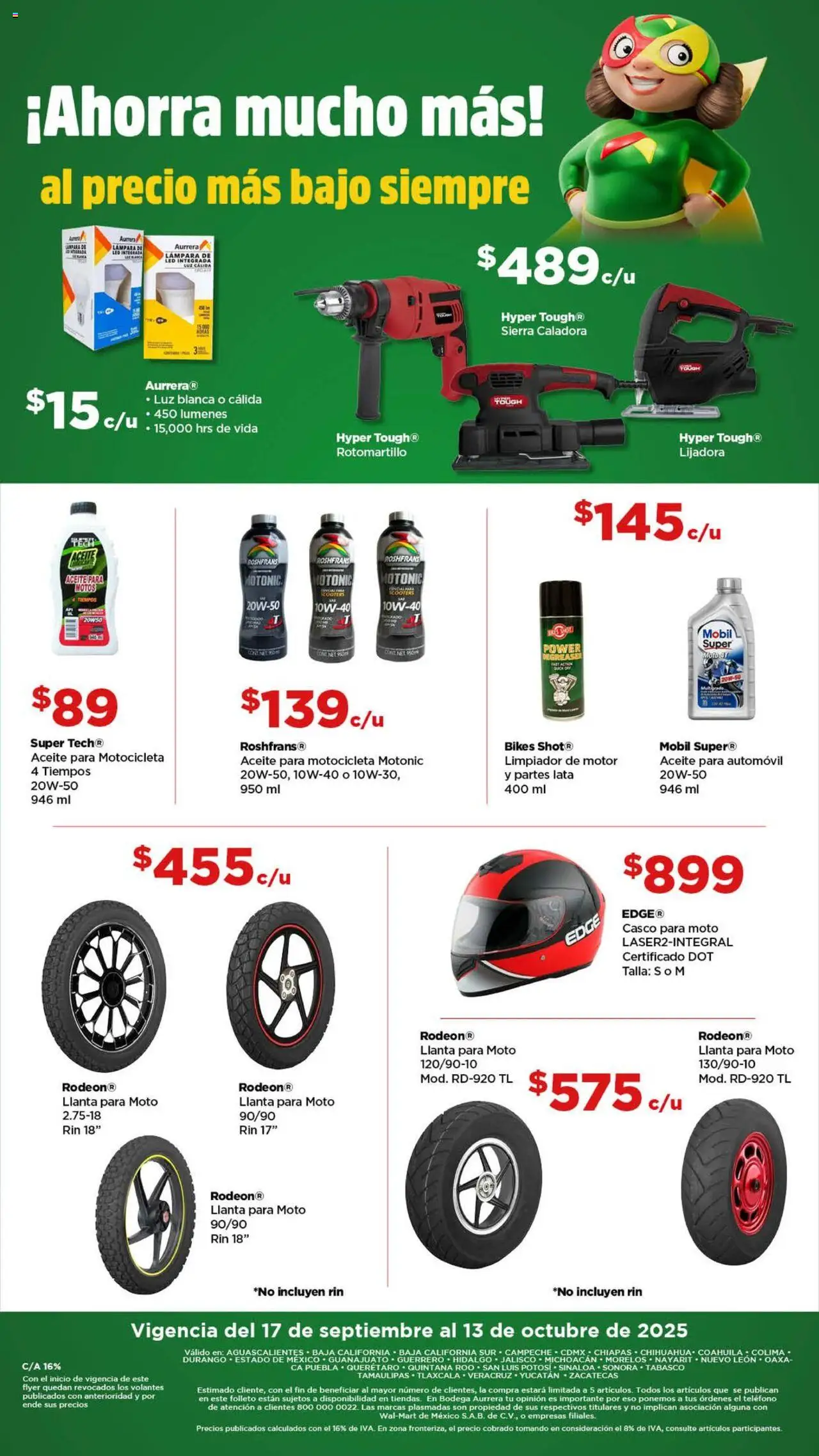 Nuevas ofertas de Bodega Aurrerá válidas en toda la República Mexicana desde el 17.09.2025. ¡Encuentra las mejores ofertas en Bodega Aurrerá - Folleto Precios Más Bajos Siempre! | Página: 6 | Productos: Limpiador, Lijadora, Rotomartillo, Lámpara
