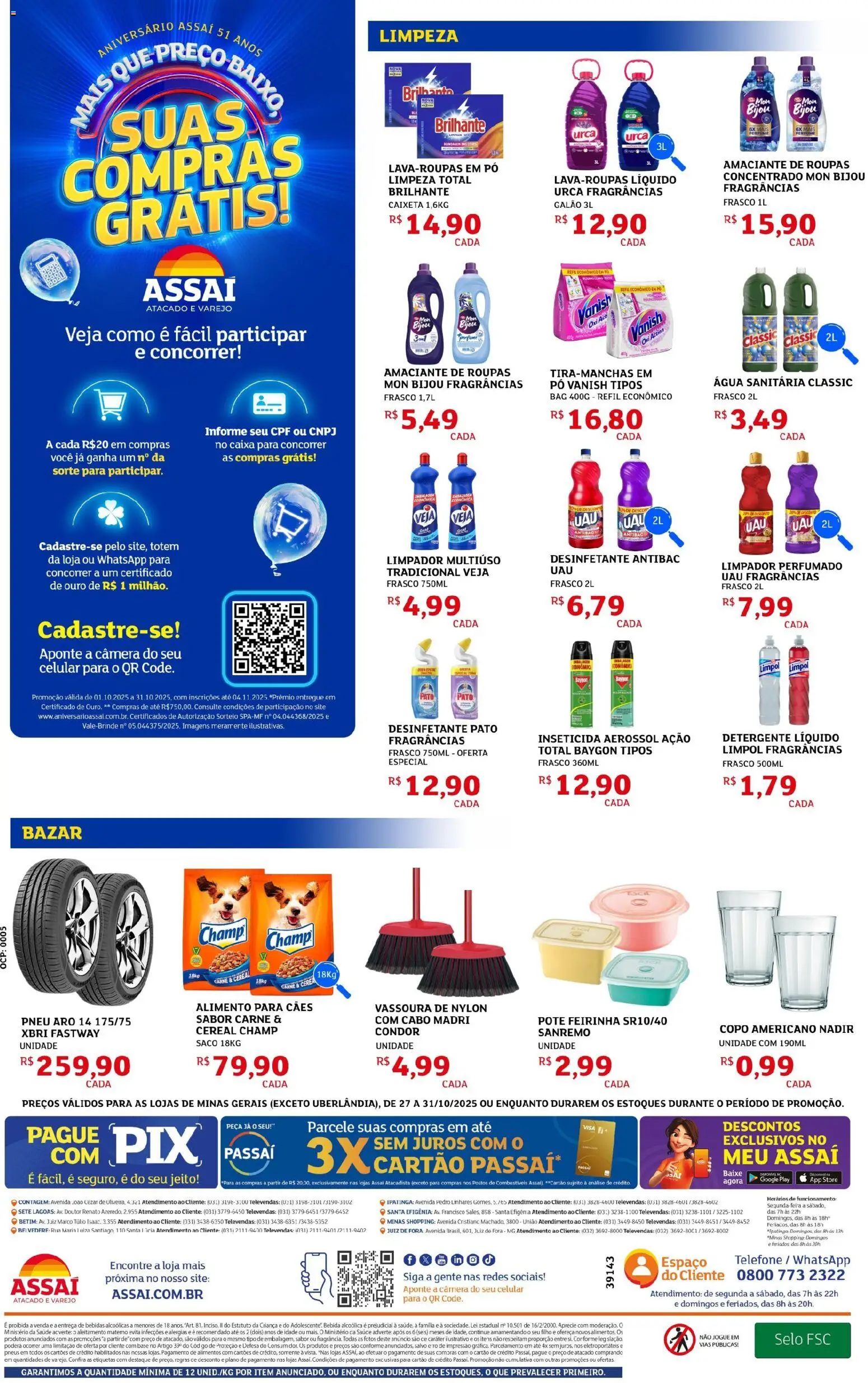 Assaí Atacadista Folheto - válido de 27.10.2025 | Página: 8 | Produtos: Carne, Roupas, Amaciante, Vassoura