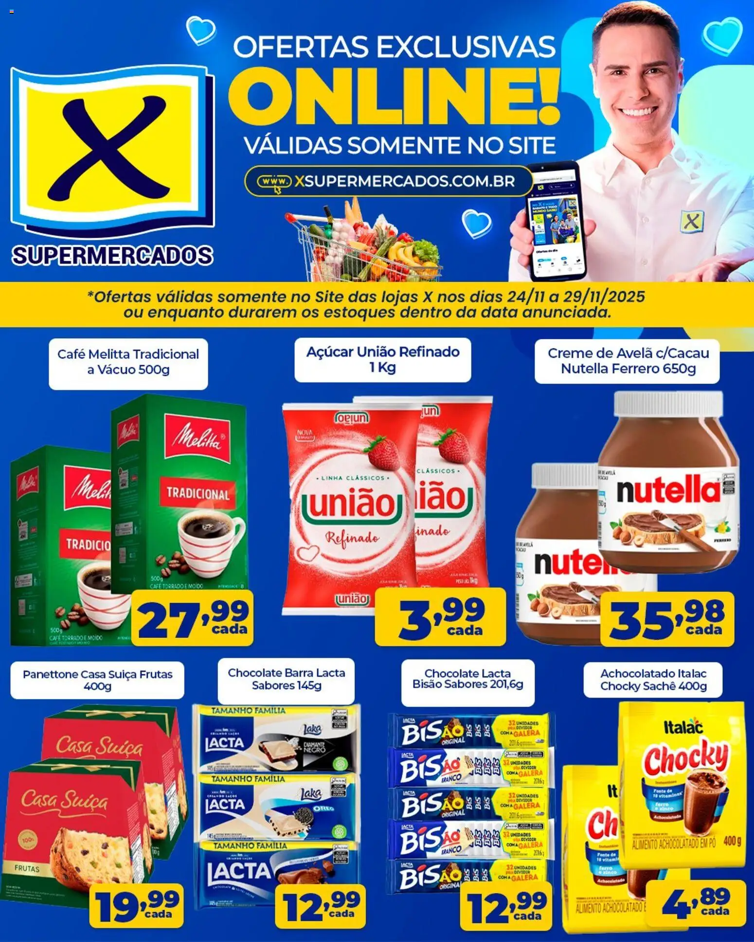 X Supermercados Folheto - válido de 24.11.2025 | Página: 1 | Produtos: Ferro, Pó, Achocolatado, Creme de avelã