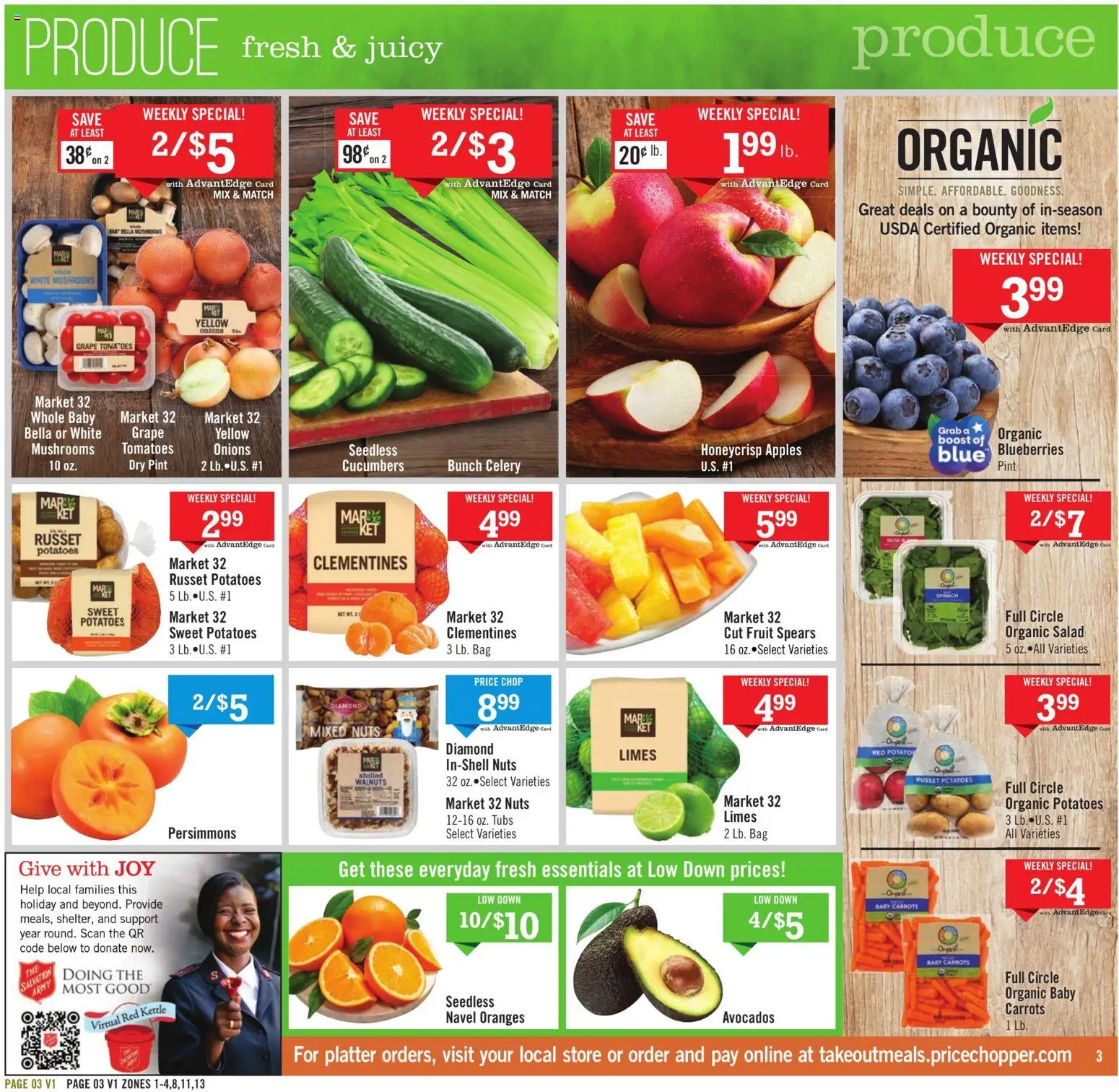 Price Chopper Weekly Ad - valid from 29.11.2025 | Page: 3 | Products: Mushrooms, Tomatoes, Blueberries, Kettle