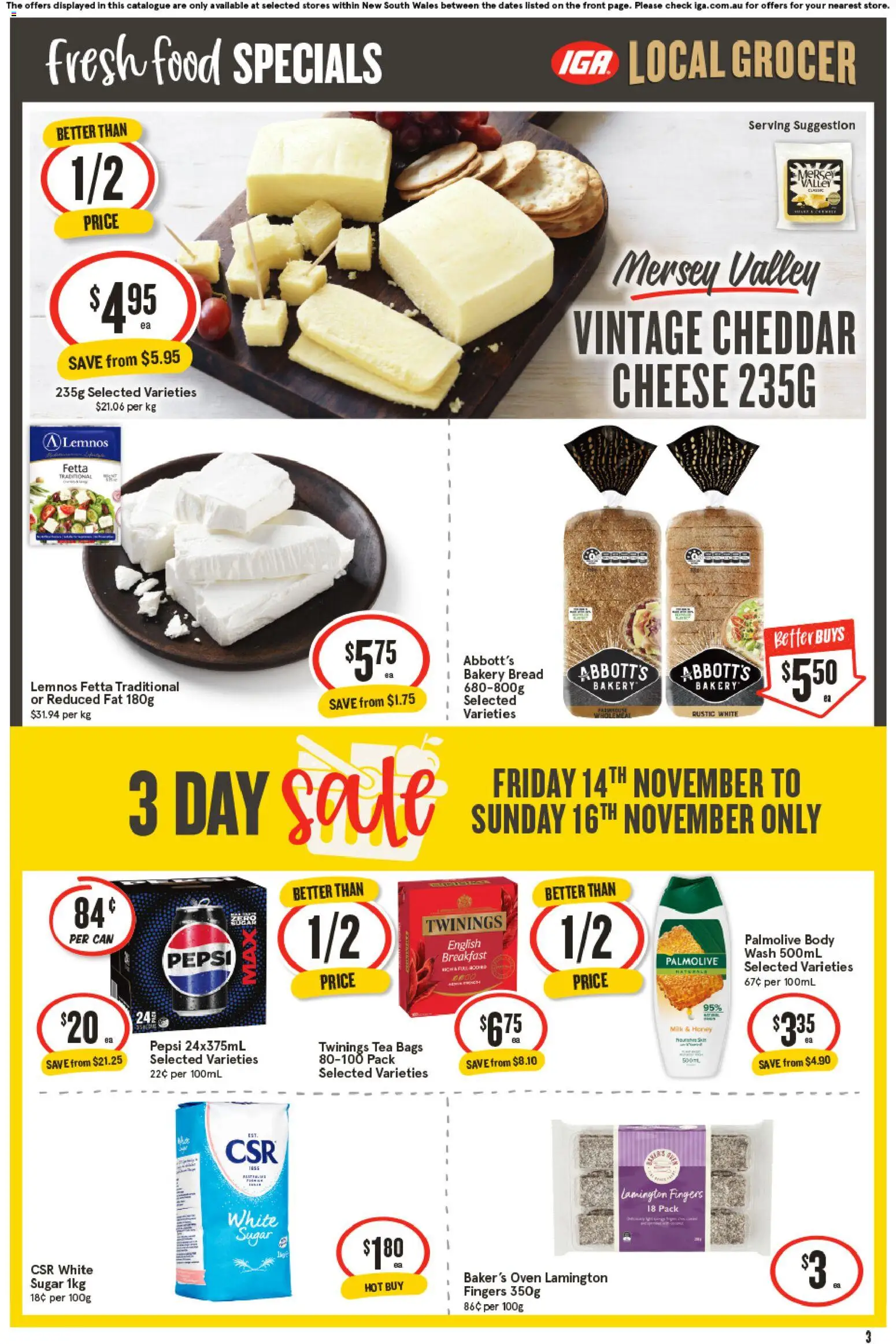 IGA catalogue - valid from 12.11.2025 | Page: 4 | Products: Cheese, Bread, Tea, Sugar