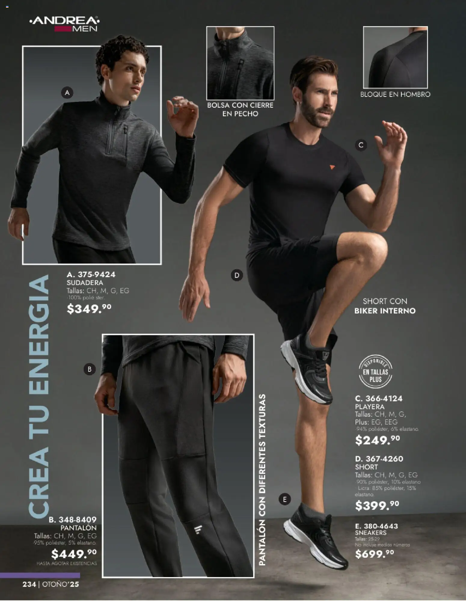 Nuevas ofertas de Andrea válidas en toda la República Mexicana desde el 26.11.2025. ¡Encuentra las mejores ofertas en Andrea catálogo Vestir Caballero otoño! | Página: 72 | Productos: Bolsa, Sudadera, Playera, Short