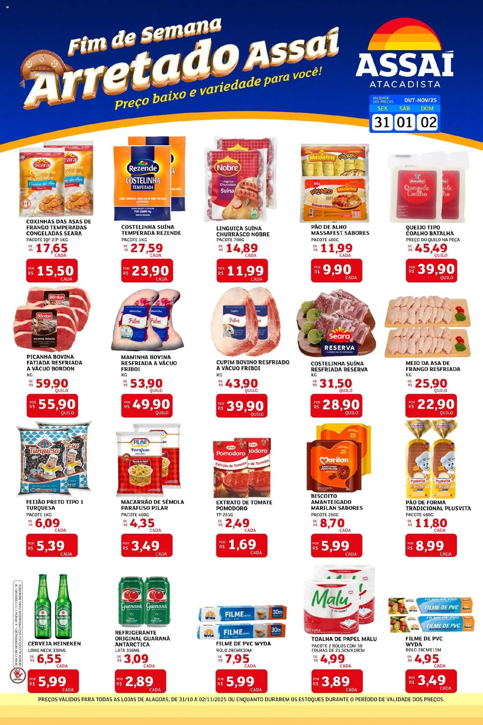 Assaí Atacadista Folheto - válido de 31.10.2025 | Página: 1 | Produtos: Feijão, Linguiça, Carne, Refrigerante