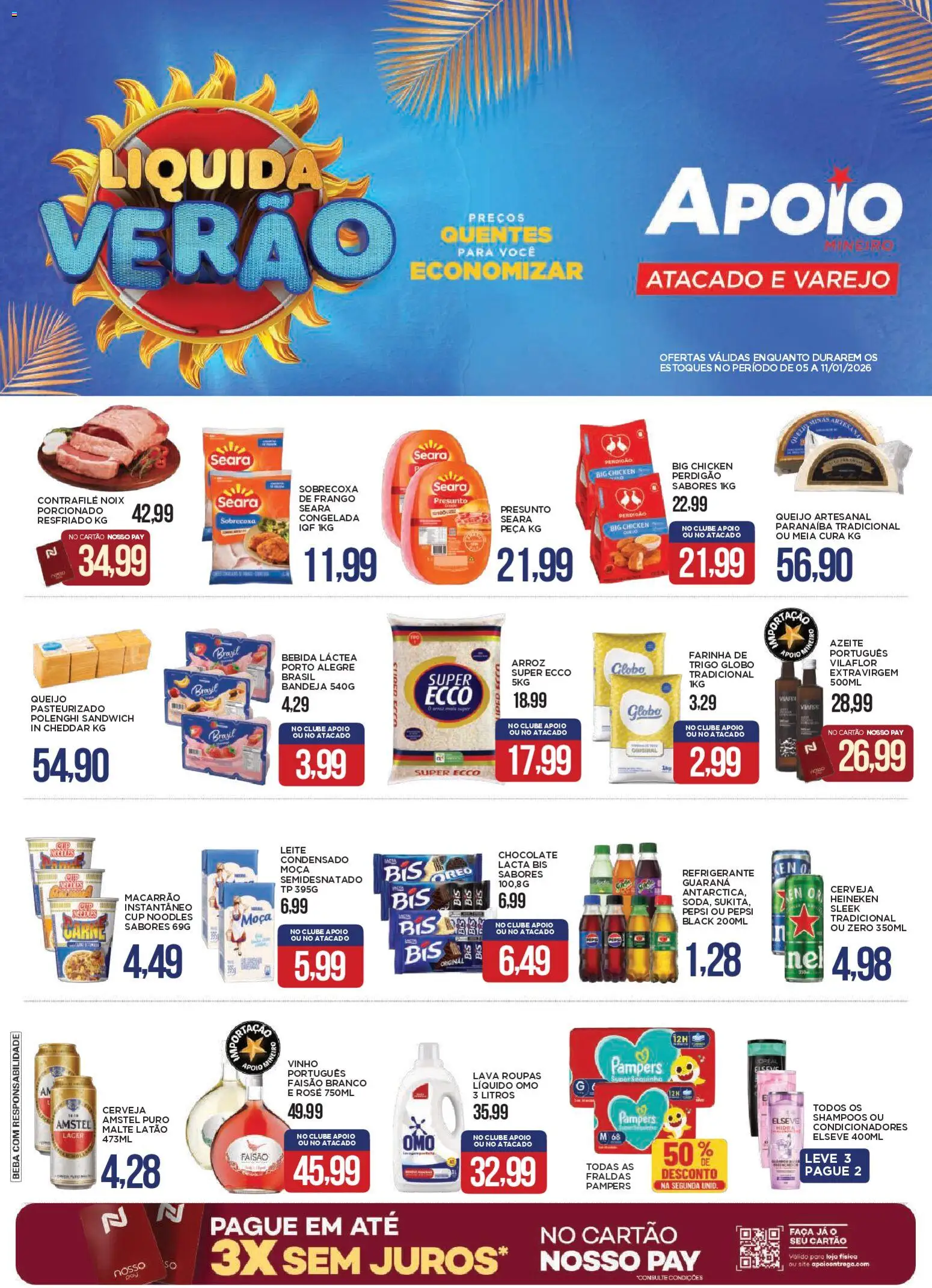 Apoio Mineiro Folheto - válido de 05.01.2026 | Página: 1 | Produtos: Cheddar, Macarrão, Bebida, Refrigerante