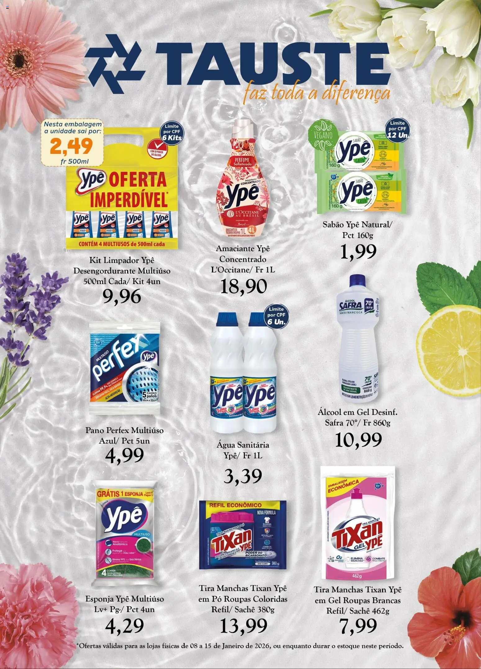 Tauste Folheto - válido de 08.01.2026 | Página: 1 | Produtos: Perfume, Cloro, Roupas, Amaciante