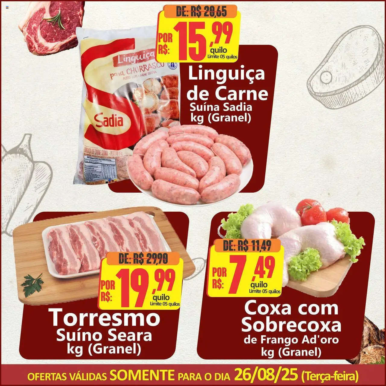 Big Supermercados Folheto - válido de 26.08.2025 | Página: 3 | Produtos: Linguiça, Carne, Frango