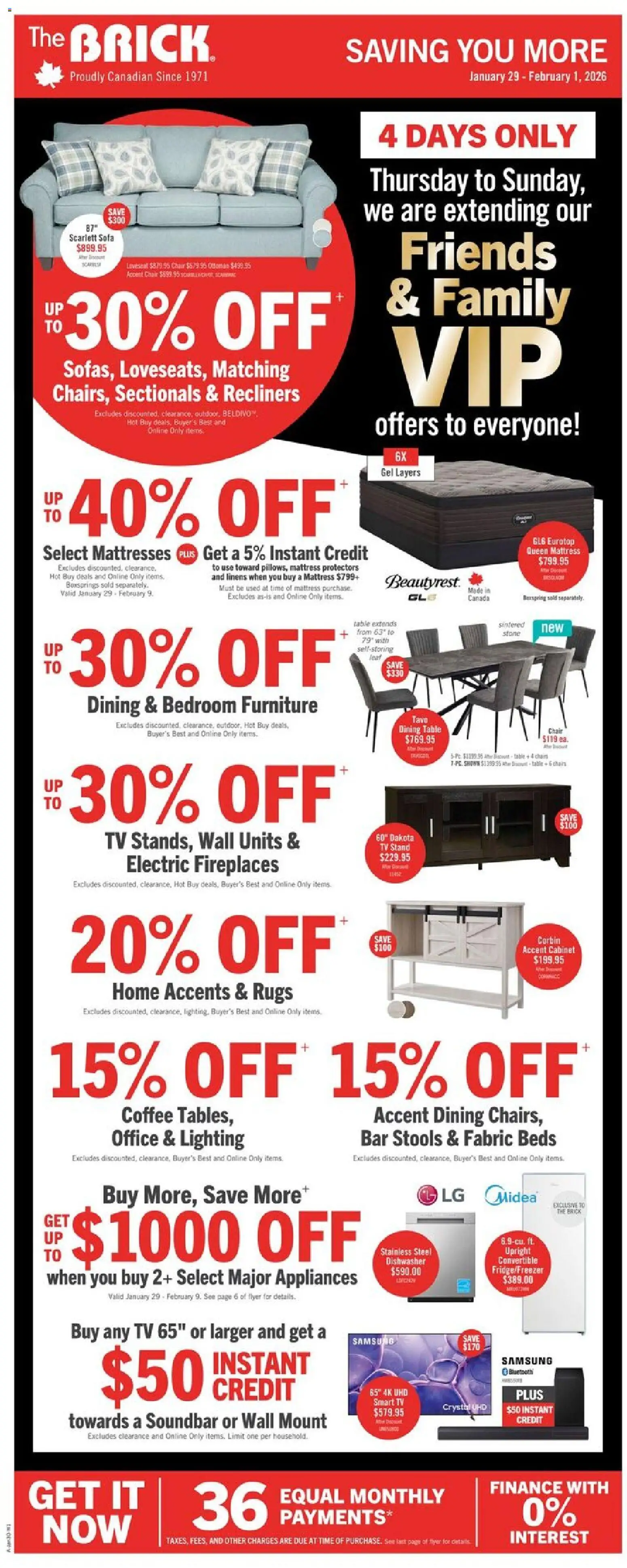 The Brick flyer valid from 29.01.2026 | Page: 1 | Products: Dishwasher, Mattress, Chair, Coffee