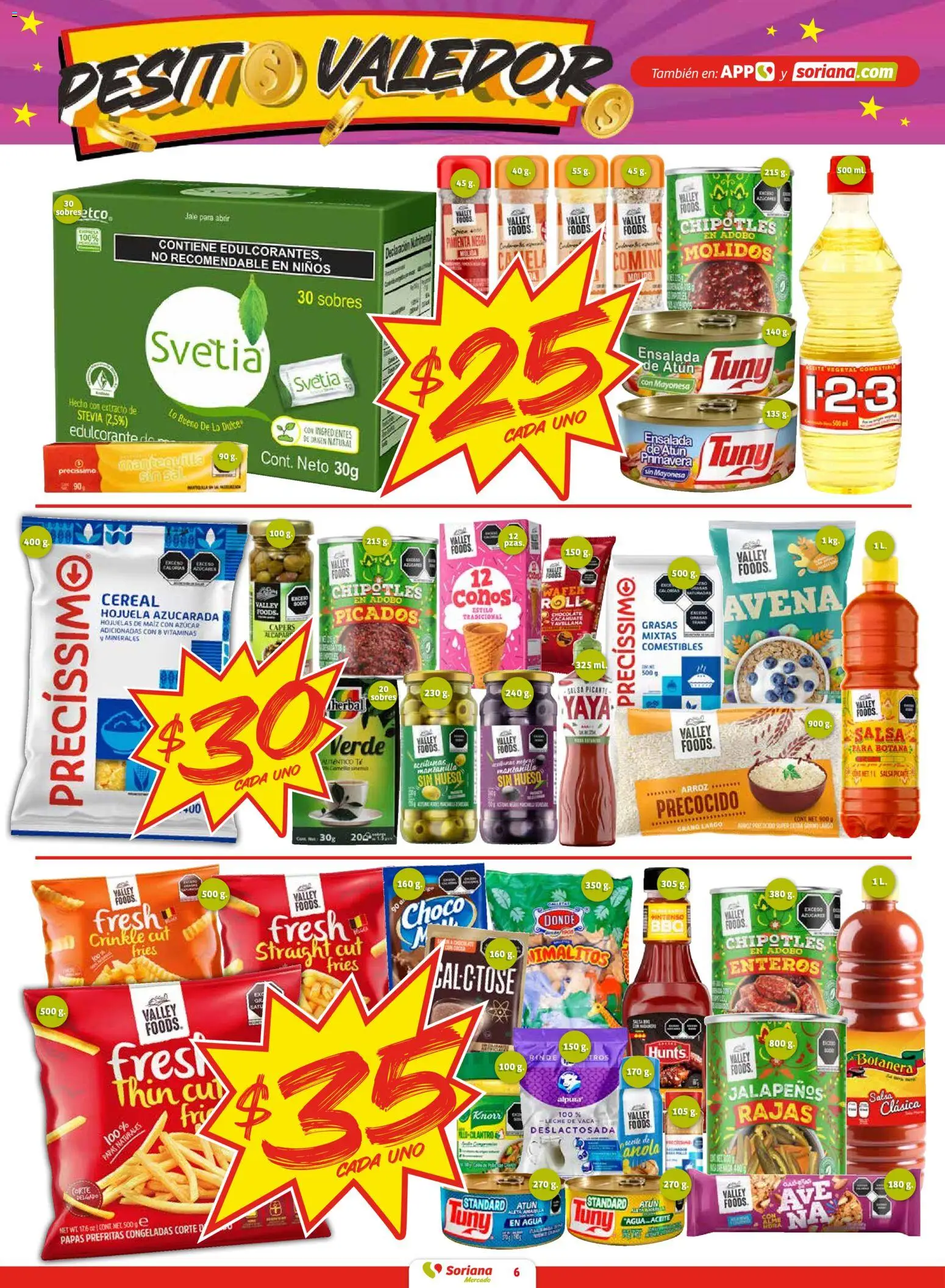Nuevas ofertas de Soriana válidas en toda la República Mexicana desde el 26.02.2026. ¡Encuentra las mejores ofertas en Soriana - Pesito Valedor Mercado: Coah, Dur, NL, SLP, Tamps, Zac! | Página: 6 | Productos: Sal, Agua, Aceite, Vitaminas