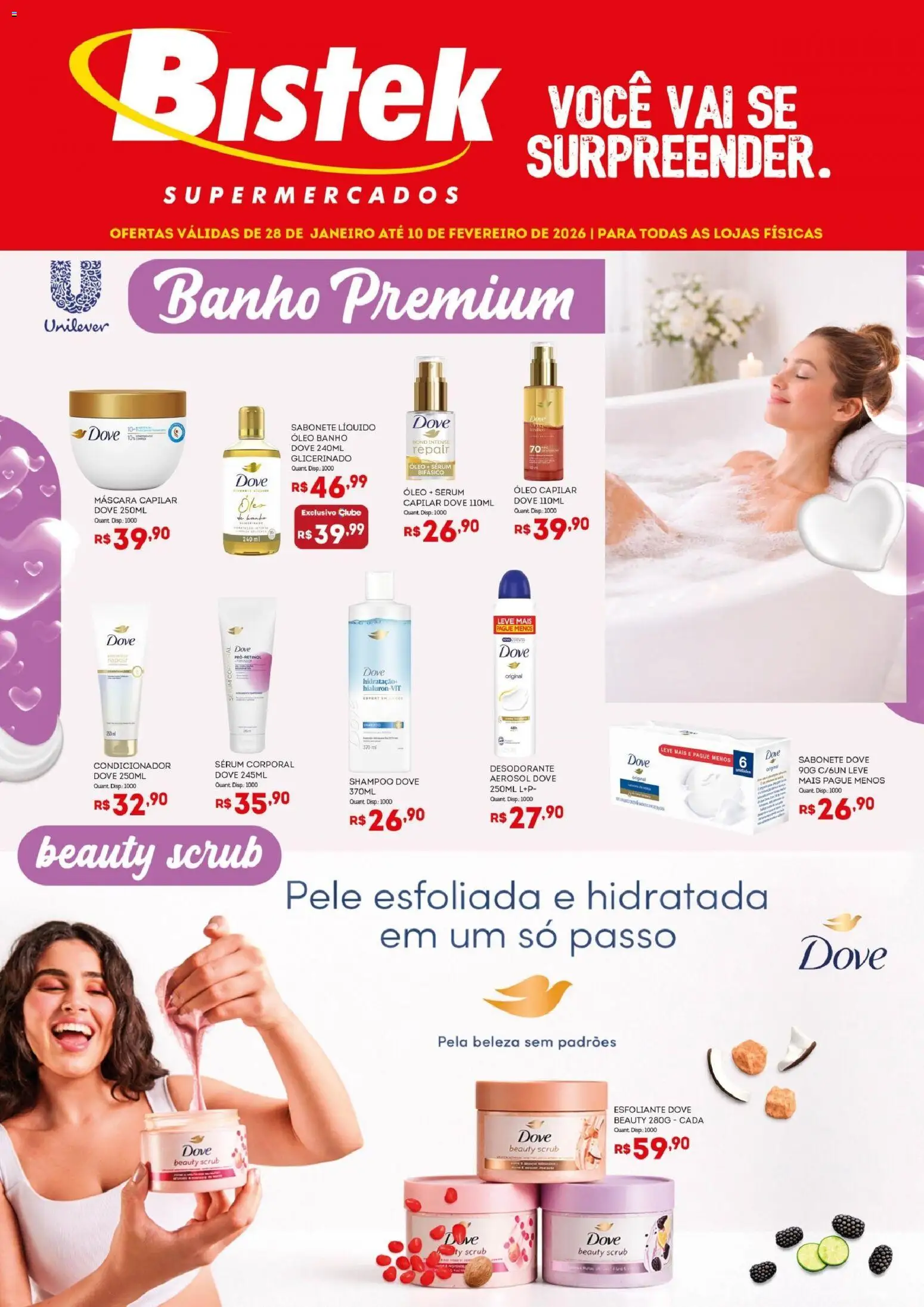 Bistek Supermercados Folheto - válido de 28.01.2026 | Página: 1 | Produtos: Condicionador, Desodorante, Óleo, Dove