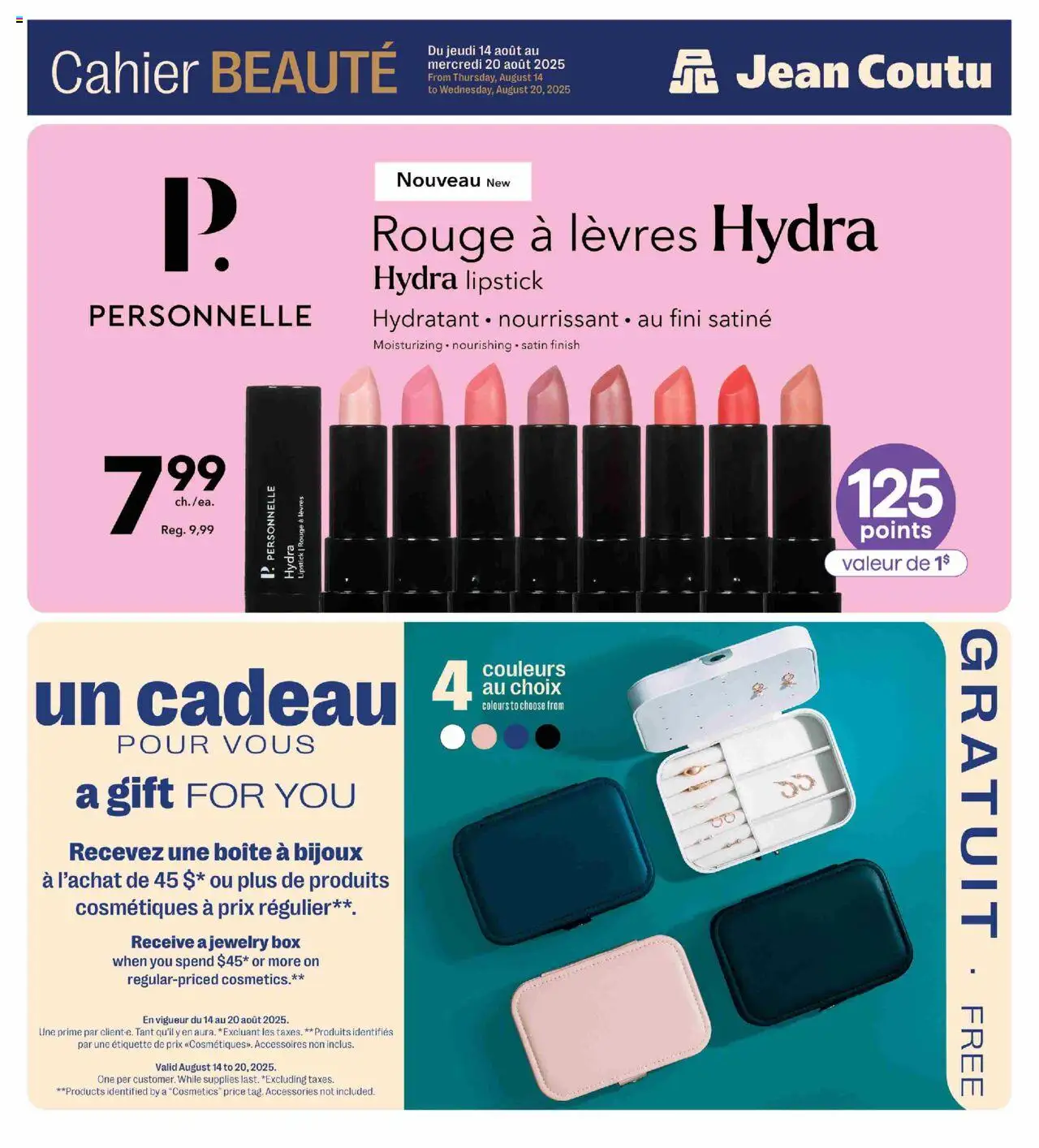 Jean Coutu flyer valid from 14.08.2025 | Page: 1 | Products: Lipstick, Box