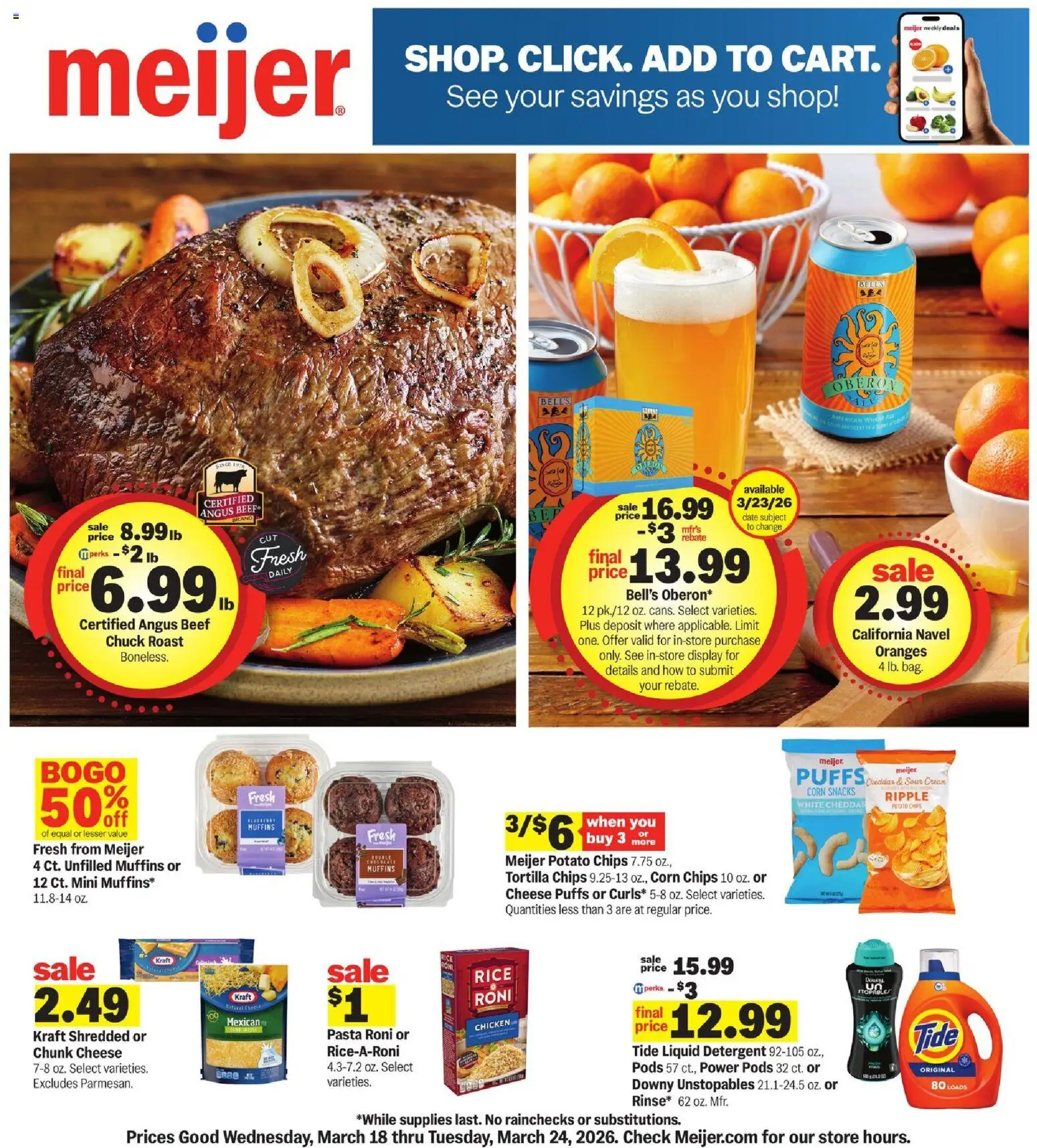 Meijer Weekly Ad - MI - valid from 18.03.2026 | Page: 1 | Products: Corn, Oranges, Rice, Cream