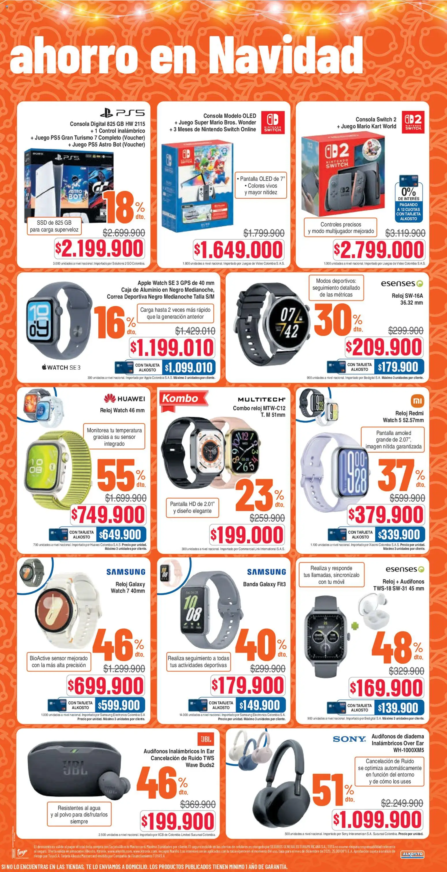 Alkosto revista - valida desde el 13.12.2025 | Página: 3 | Productos: Agua, Té, Reloj, Audífonos