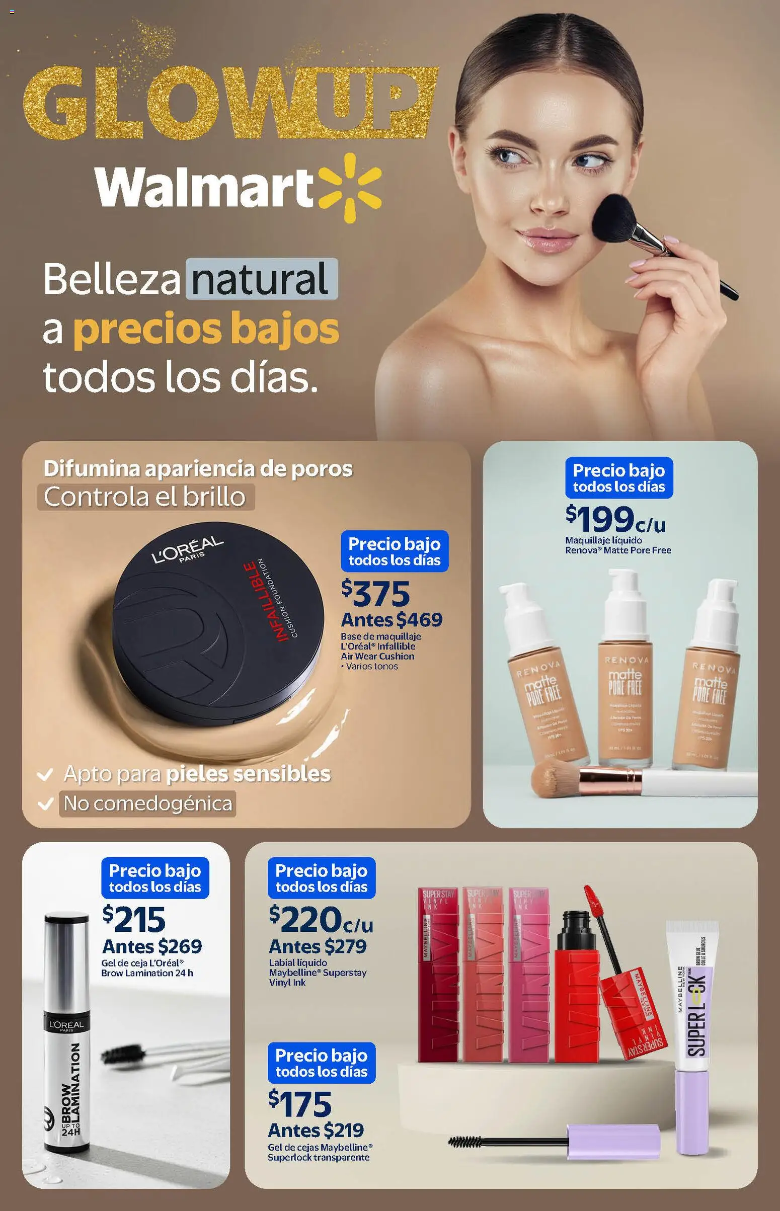 Nuevas ofertas de Walmart válidas en toda la República Mexicana desde el 11.02.2026. ¡Encuentra las mejores ofertas en Walmart folleto! | Página: 6 | Productos: Base de maquillaje, Brillo, Maquillaje
