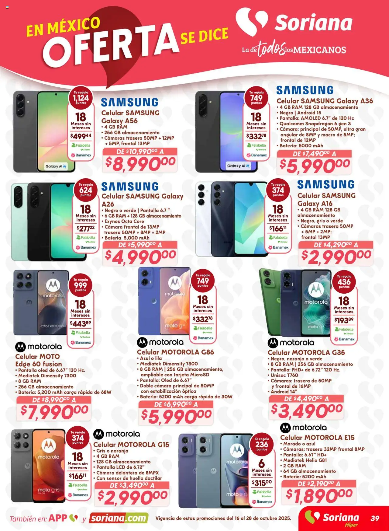 Nuevas ofertas de Soriana válidas en toda la República Mexicana desde el 16.10.2025. ¡Encuentra las mejores ofertas en Soriana - Preciazazaso Híper: Ags, Col, Gto, Jal, Mich! | Página: 39 | Productos: Cámara, Té, Batería