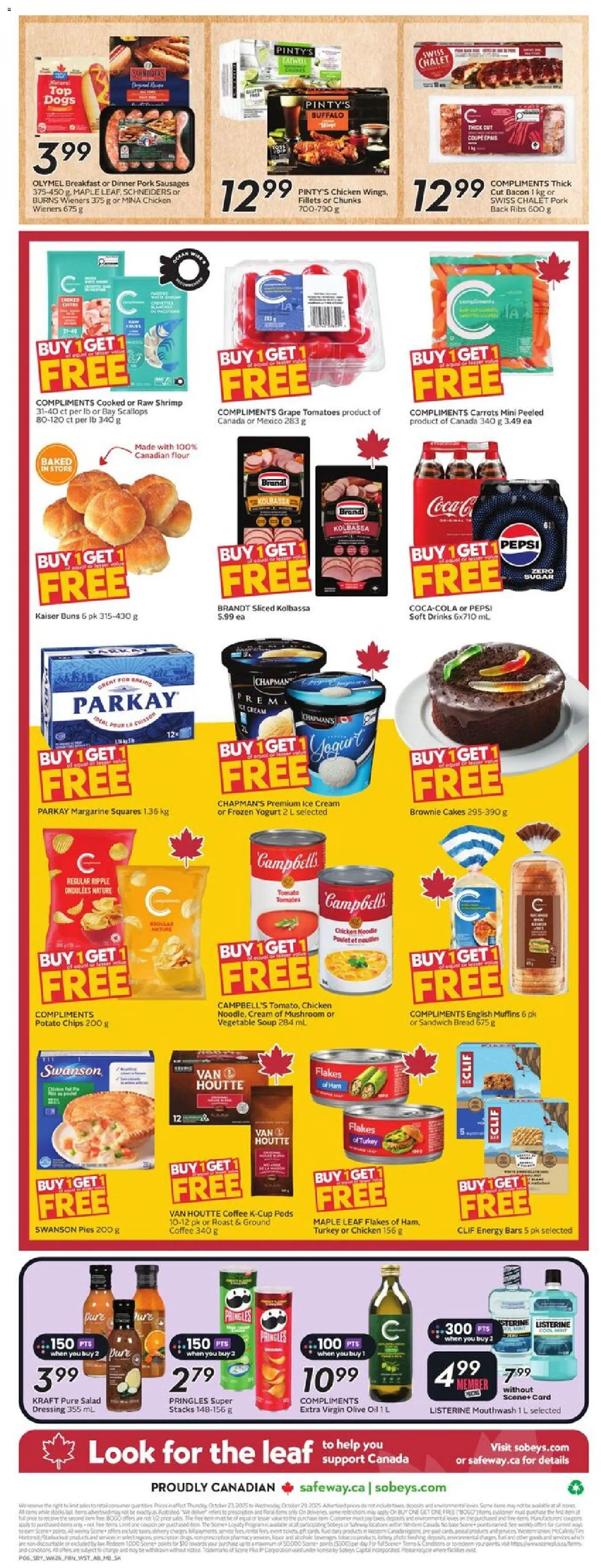 Sobeys flyer valid from 23.10.2025 | Page: 4 | Products: Chips, Cream, Yogurt, Ham