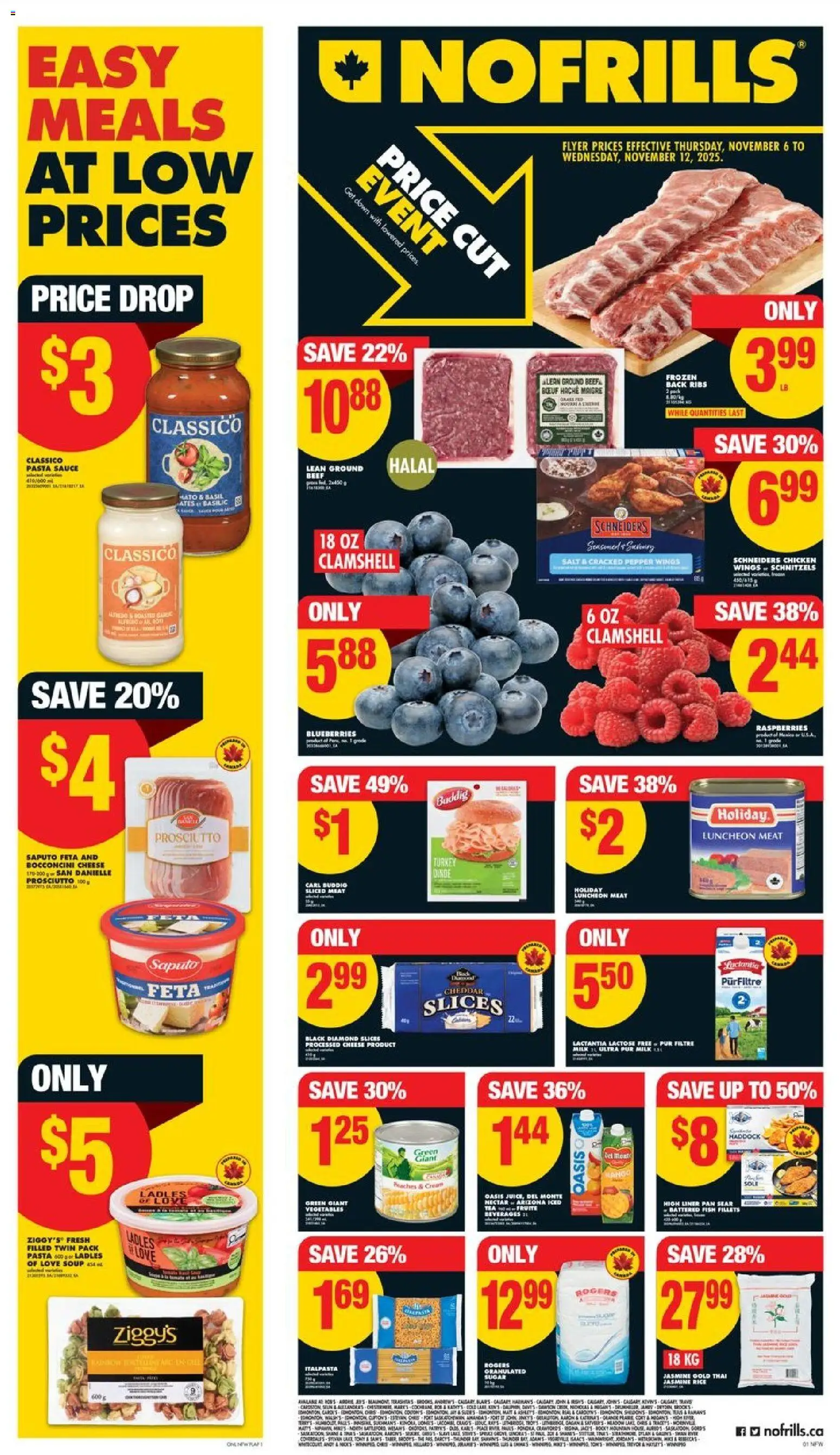 No Frills flyer valid from 06.11.2025 | Page: 1 | Products: Beef, Pasta, Cheese, Chicken