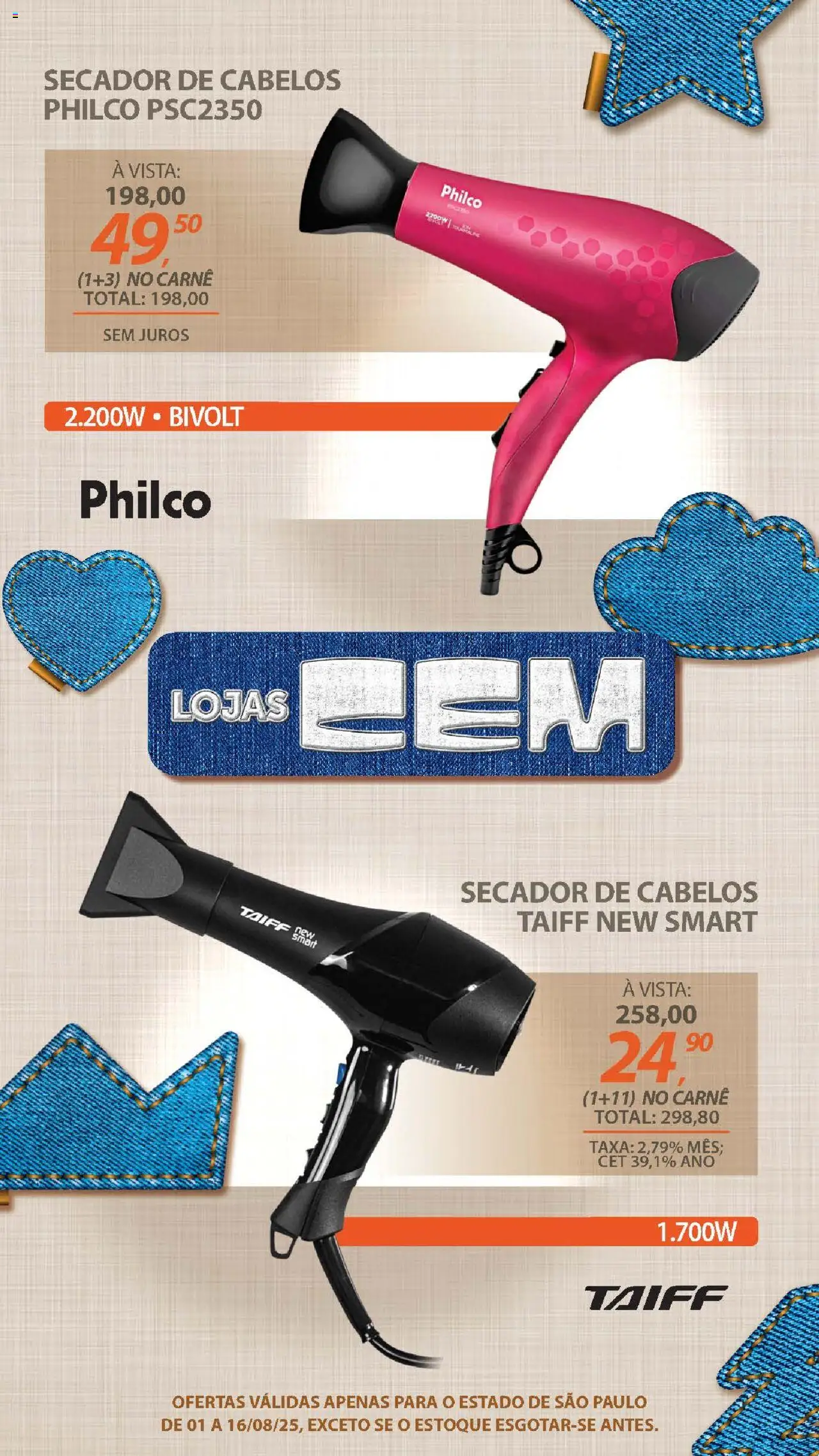 Lojas Cem Folheto - válido de 01.08.2025 | Página: 122 | Produtos: Secador, Carne