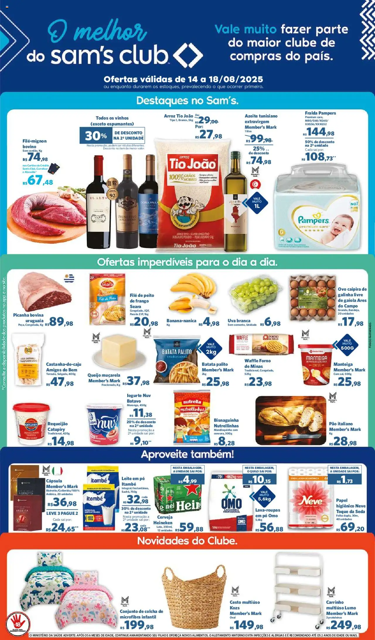 Sam's Club Folheto - válido de 14.08.2025 | Página: 1 | Produtos: Carrinho, Azeite, Requeijão, Leite em pó