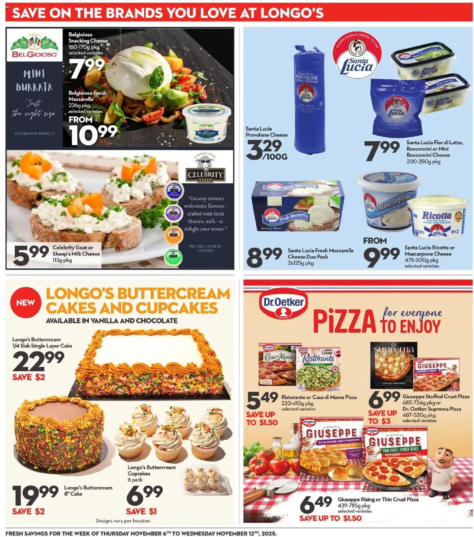 Longo's flyer valid from 06.11.2025 | Page: 18 | Products: Milk, Cheese, Chocolate, Pizza