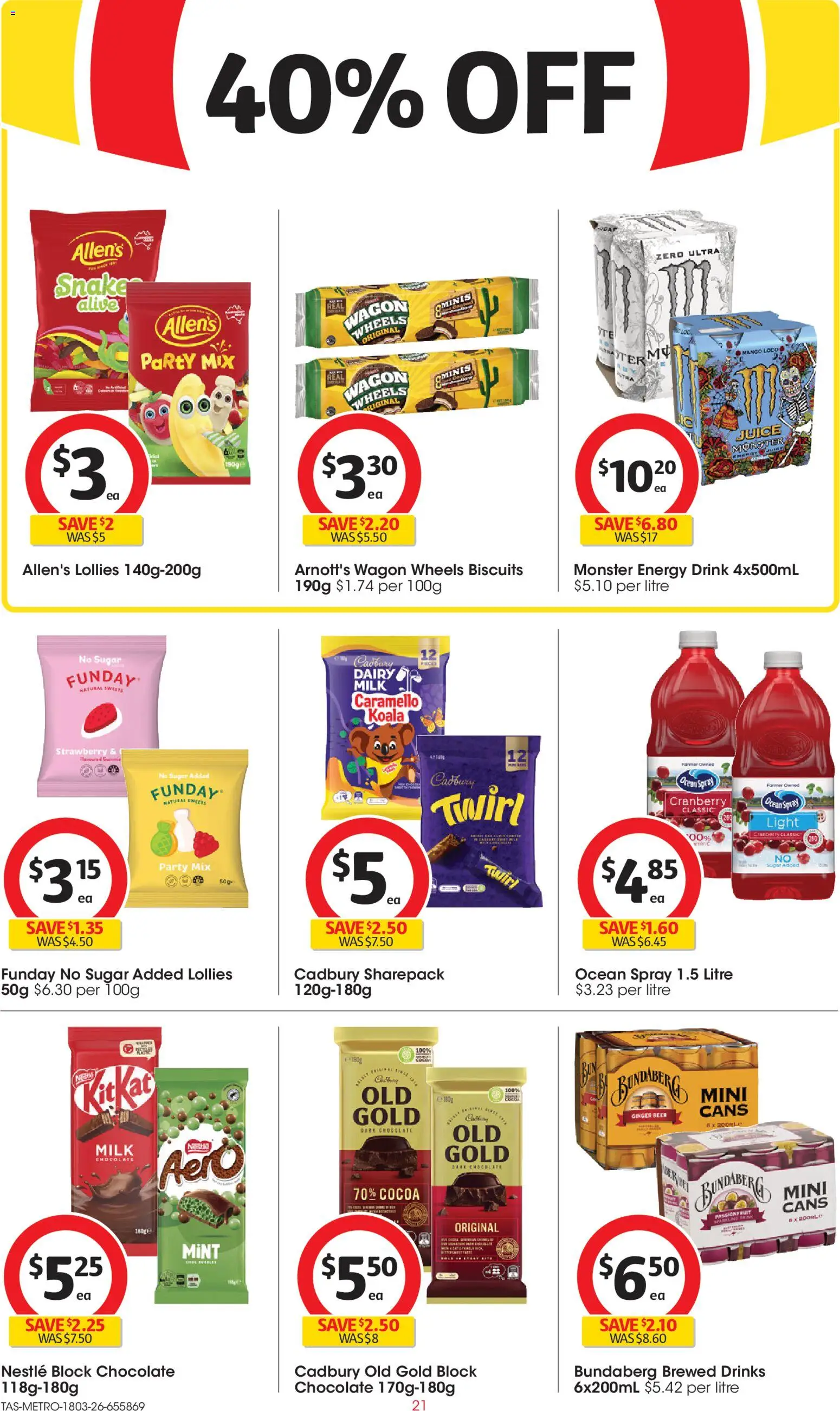 Coles catalogue - valid from 18.03.2026 | Page: 21 | Products: Dairy, Energy drink, Chocolate, Juice