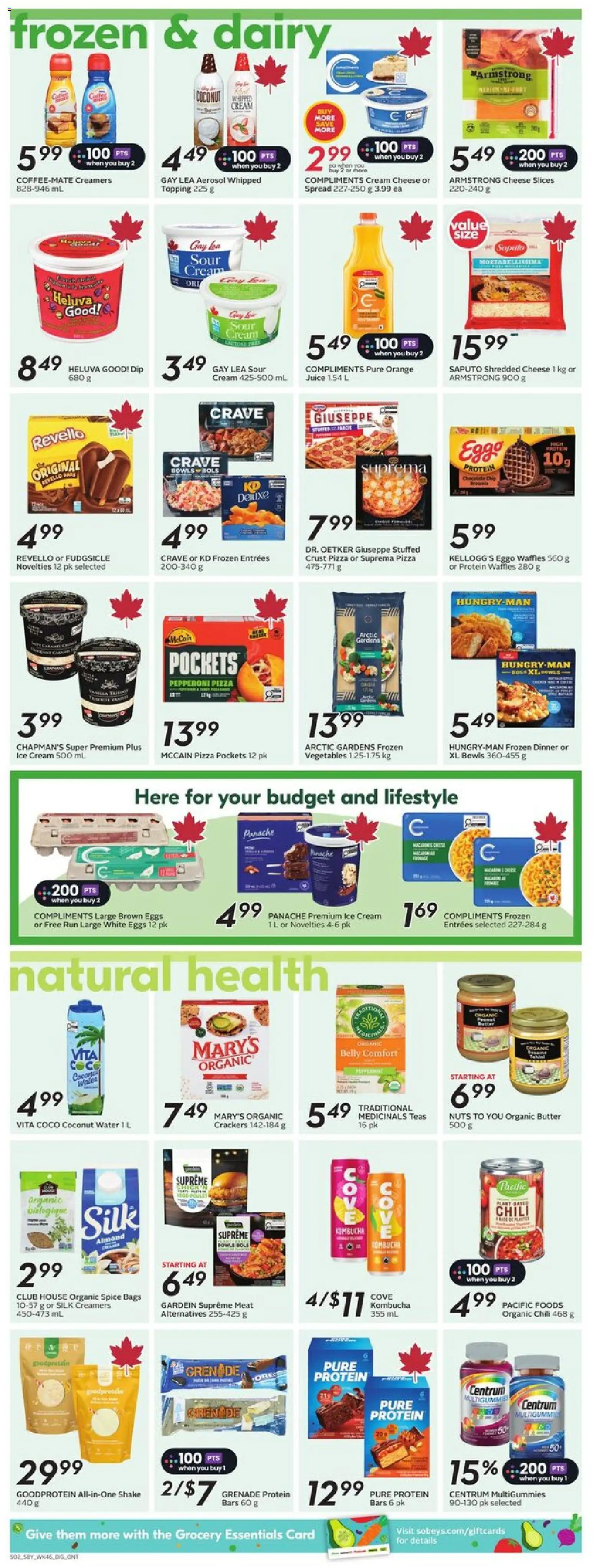 Sobeys flyer valid from 12.03.2026 | Page: 10 | Products: Nuts, Ice cream, Pizza, Juice