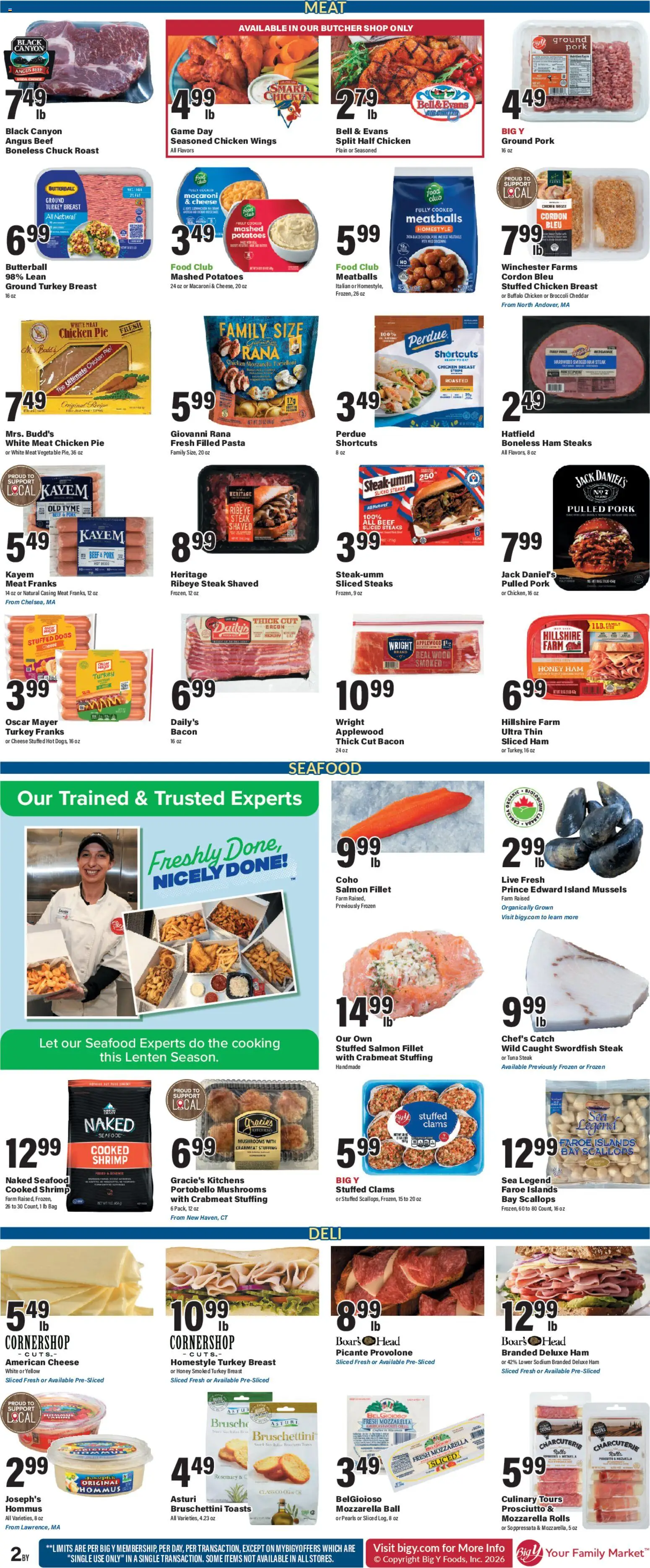 Big Y Weekly Ad - valid from 26.02.2026 | Page: 3 | Products: Mushrooms, Cheese, Ham, Game
