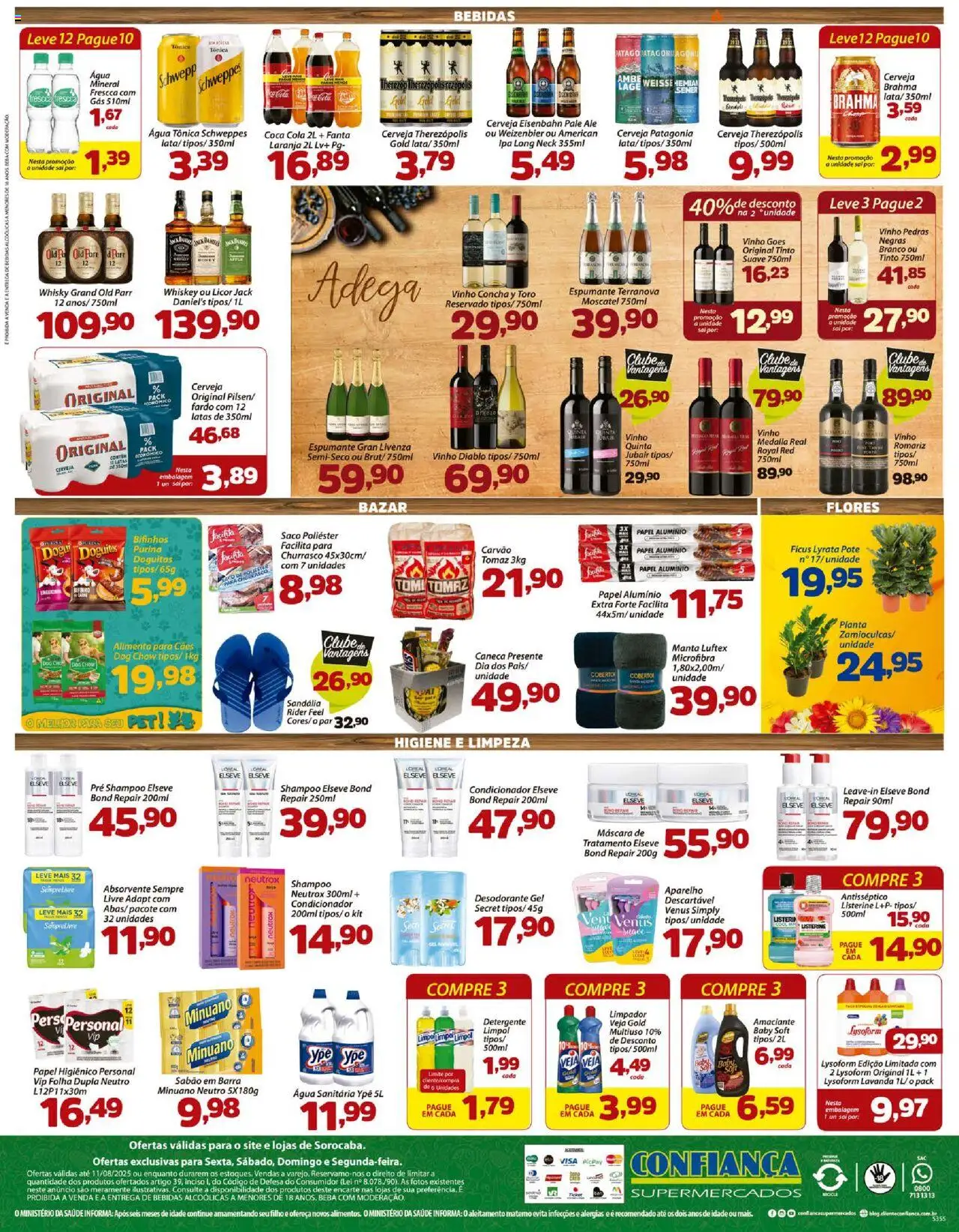 Confiança Folheto - válido de 08.08.2025 | Página: 4 | Produtos: Shampoo, Flores, Absorvente, Água sanitária