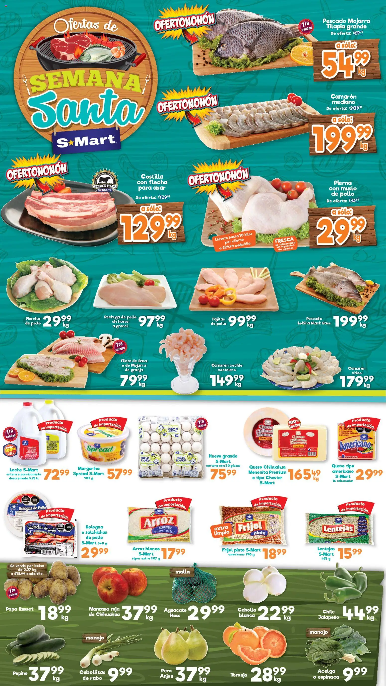 Nuevas ofertas de S-Mart válidas en toda la República Mexicana desde el 04.04.2026. ¡Encuentra las mejores ofertas en S-Mart folleto Monterrey! | Página: 1 | Productos: Pollo, Huevo, Queso, Aguacate