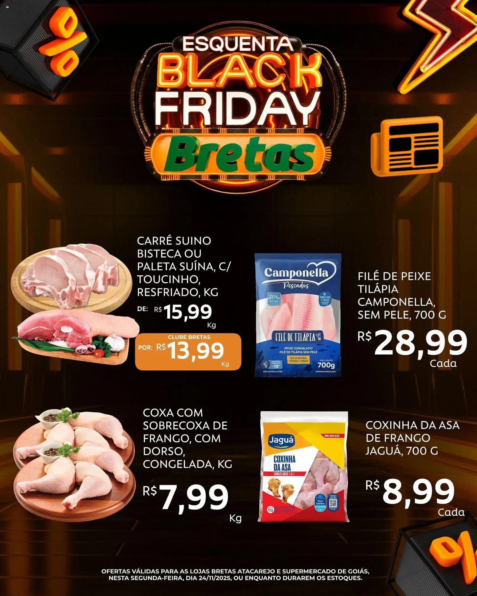 Bretas Folheto - válido de 24.11.2025 | Página: 3 | Produtos: Tilápia, Peixe, Frango, Filé de tilápia