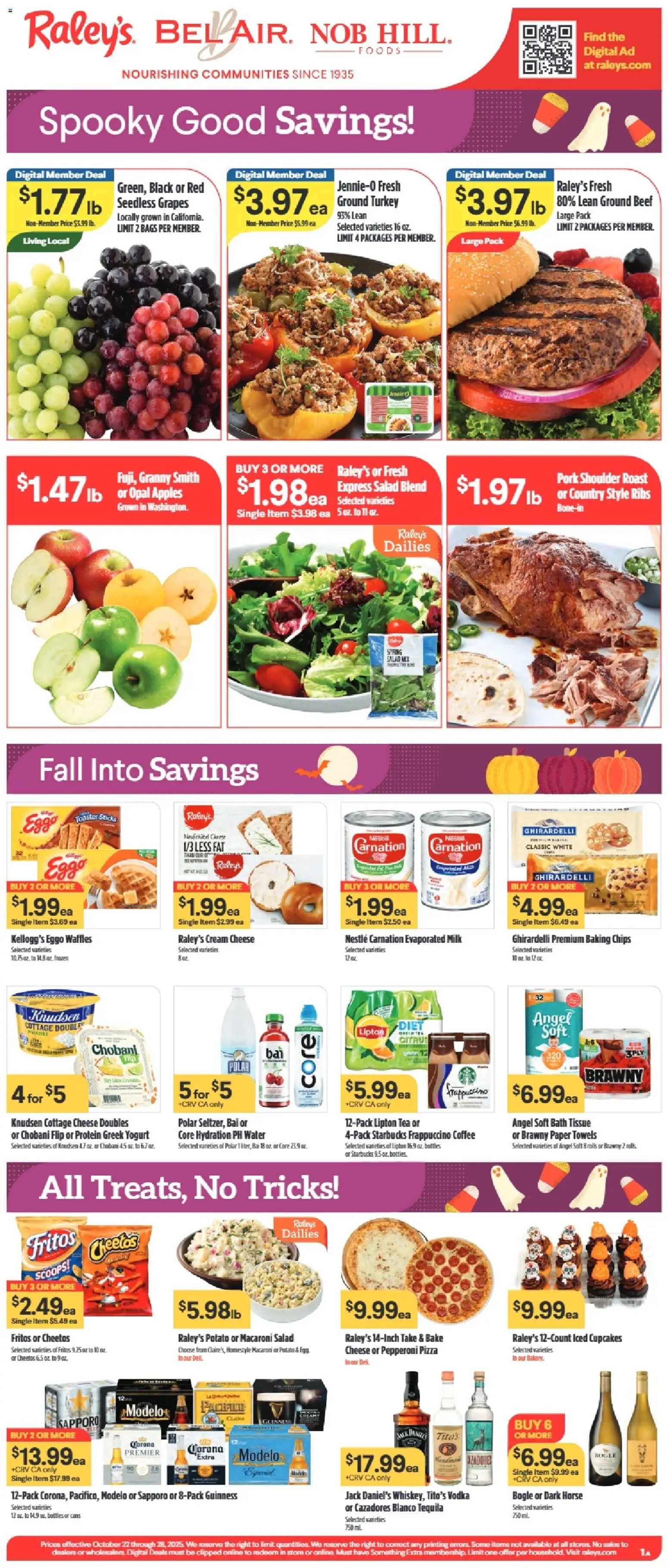 Raley's Weekly Ad - valid from 22.10.2025 | Page: 1 | Products: Toaster, Pizza, Cream, Cottage cheese