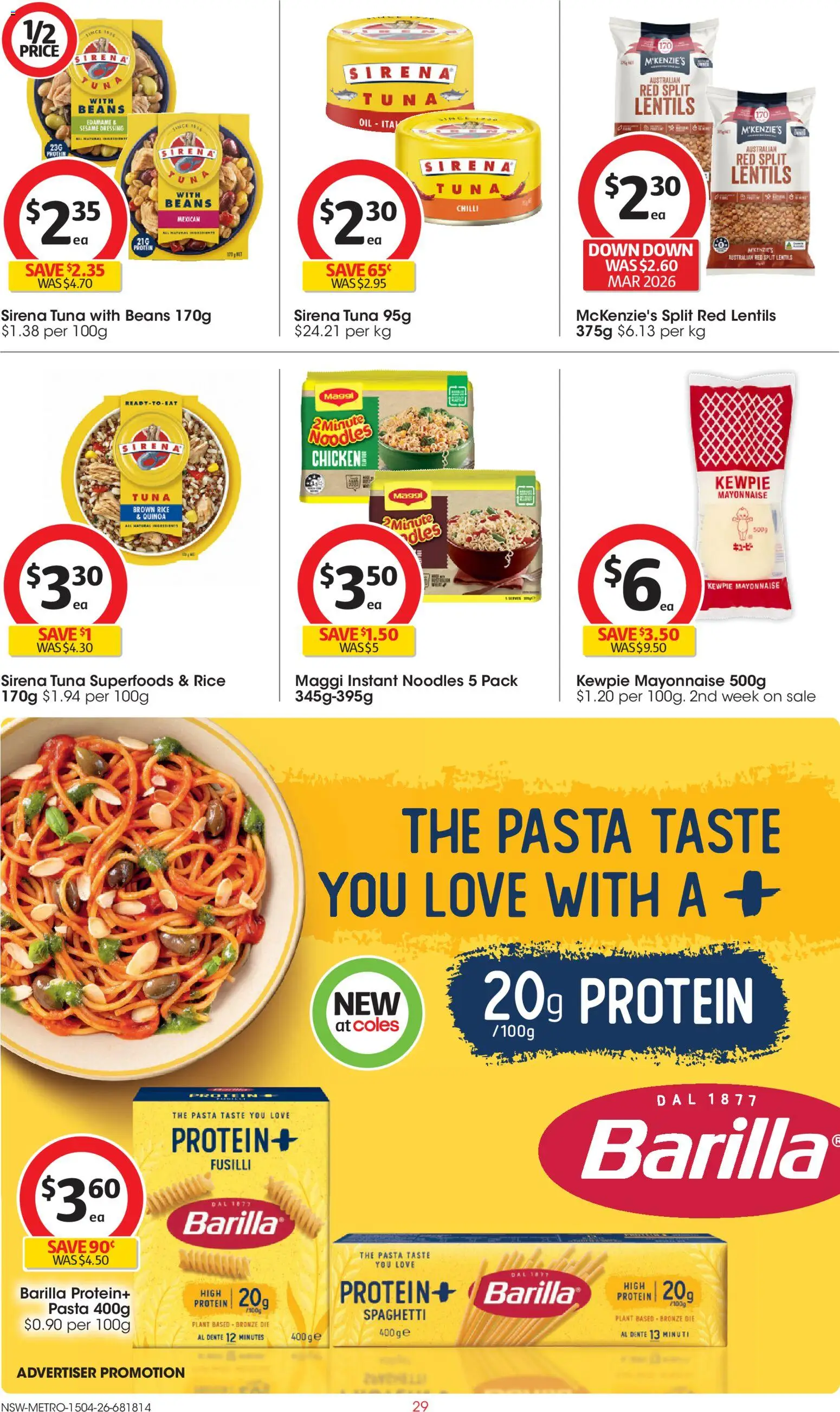 Coles catalogue - valid from 15.04.2026 | Page: 29 | Products: Noodles, Pasta, Tuna, Chilli