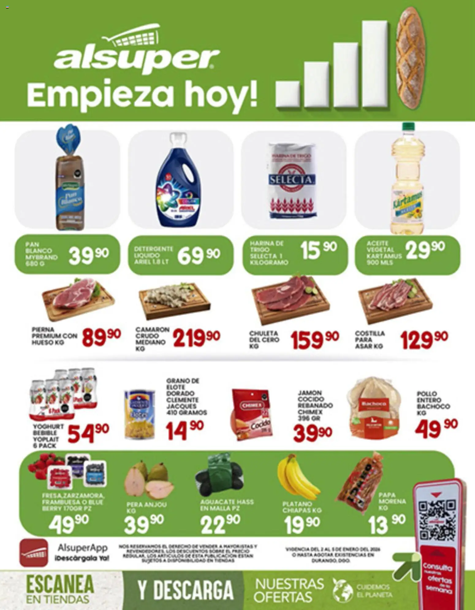 Nuevas ofertas de Alsuper válidas en toda la República Mexicana desde el 02.01.2026. ¡Encuentra las mejores ofertas en Alsuper folleto Durango! | Página: 1 | Productos: Pollo, Papa, Aguacate, Cerdo