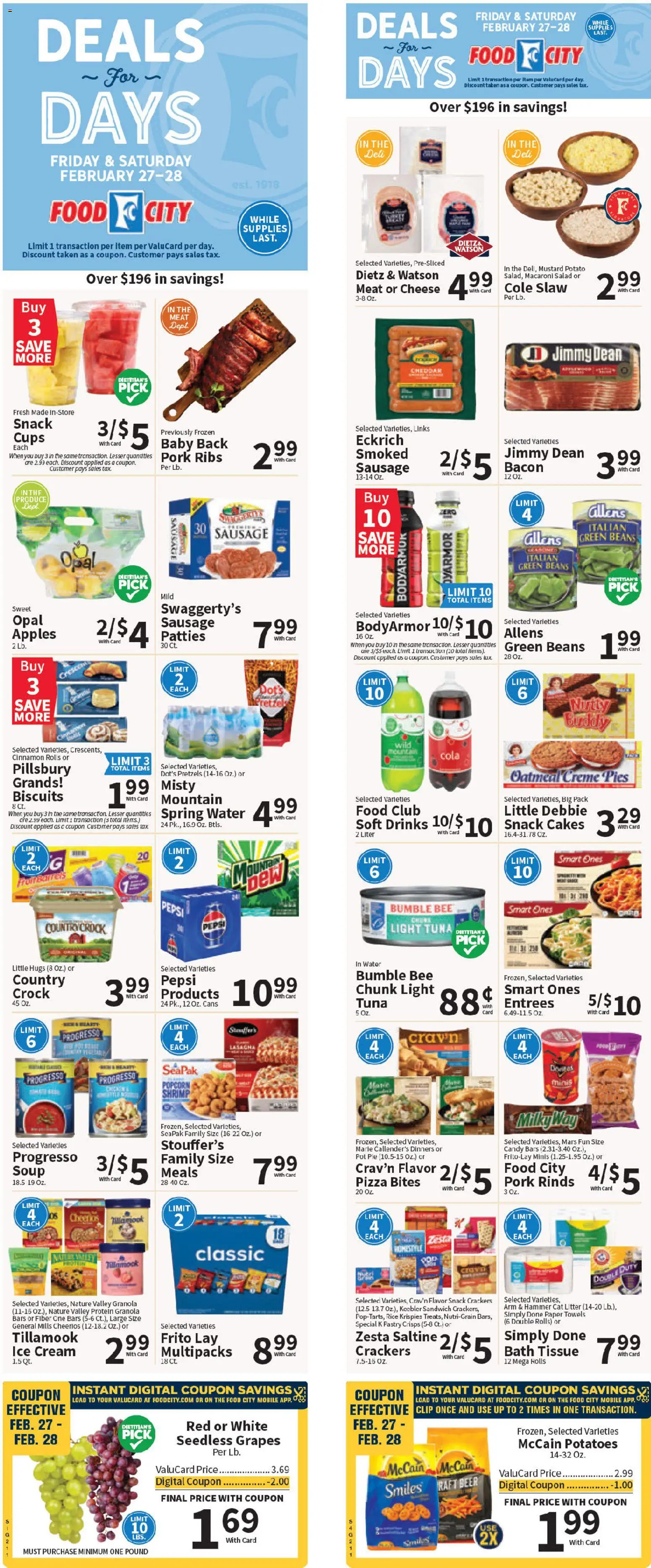 Food City Weekly Ad - valid from 27.02.2026 | Page: 1 | Products: Clip, Ice cream, Potatoes, Grapes