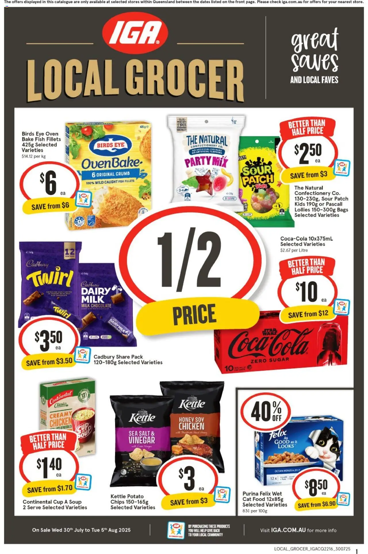 IGA catalogue - valid from 30.07.2025 | Page: 1 | Products: Dairy, Fish, Lollies, Kettle
