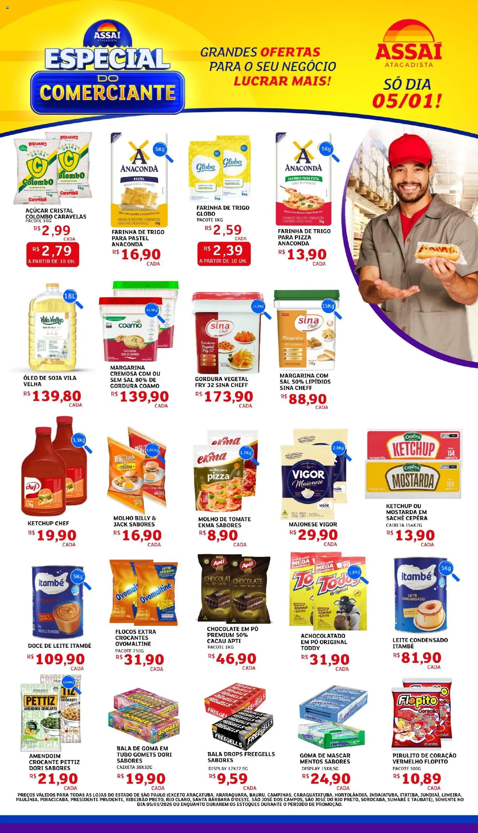 Assaí Atacadista Folheto - válido de 05.01.2026 | Página: 1 | Produtos: Amendoim, Molho de tomate, Chocolate, Doce de leite