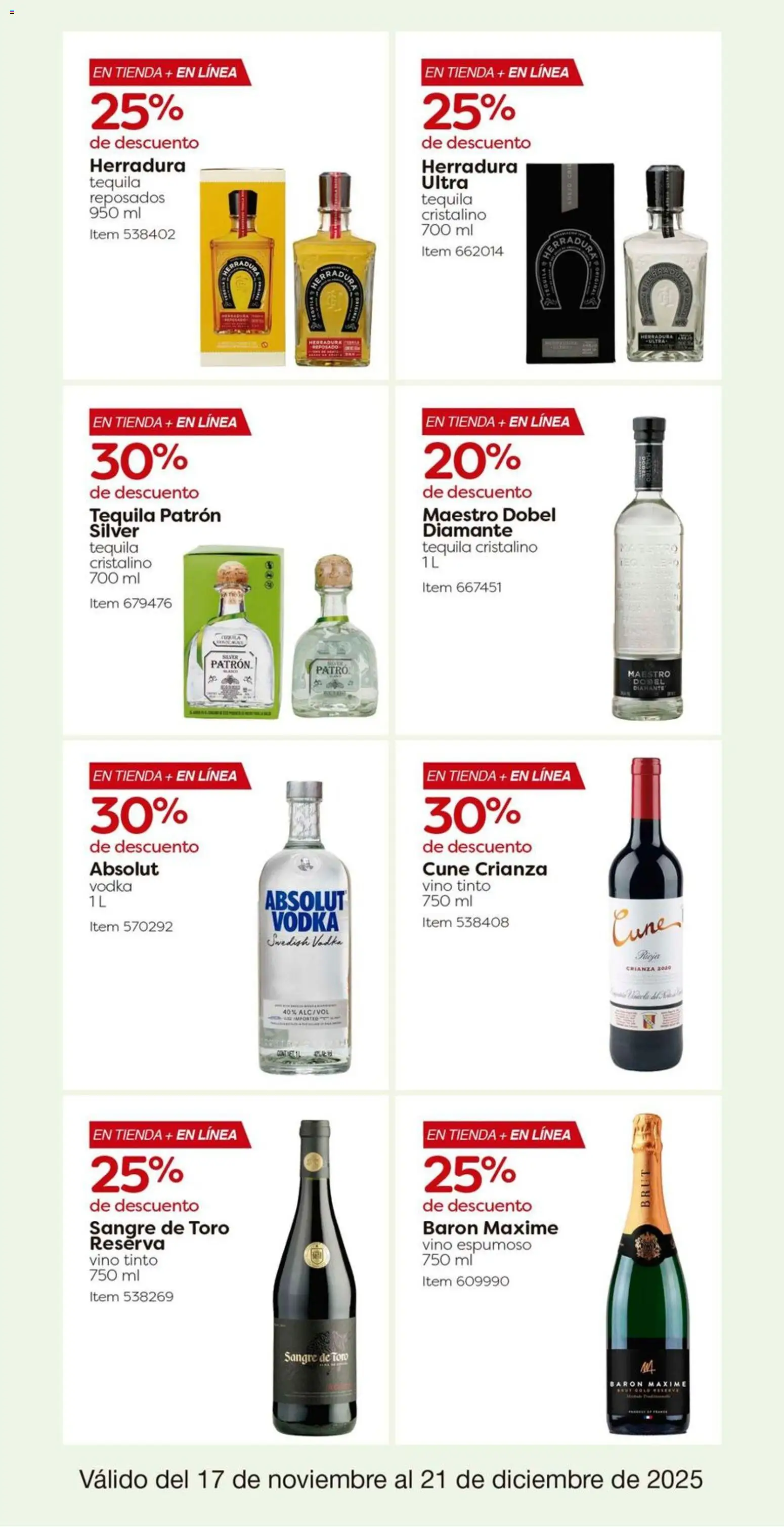 Nuevas ofertas de Costco válidas en toda la República Mexicana desde el 17.11.2025. ¡Encuentra las mejores ofertas en Costco catálogo! | Página: 23 | Productos: Tequila, Vino, Vodka