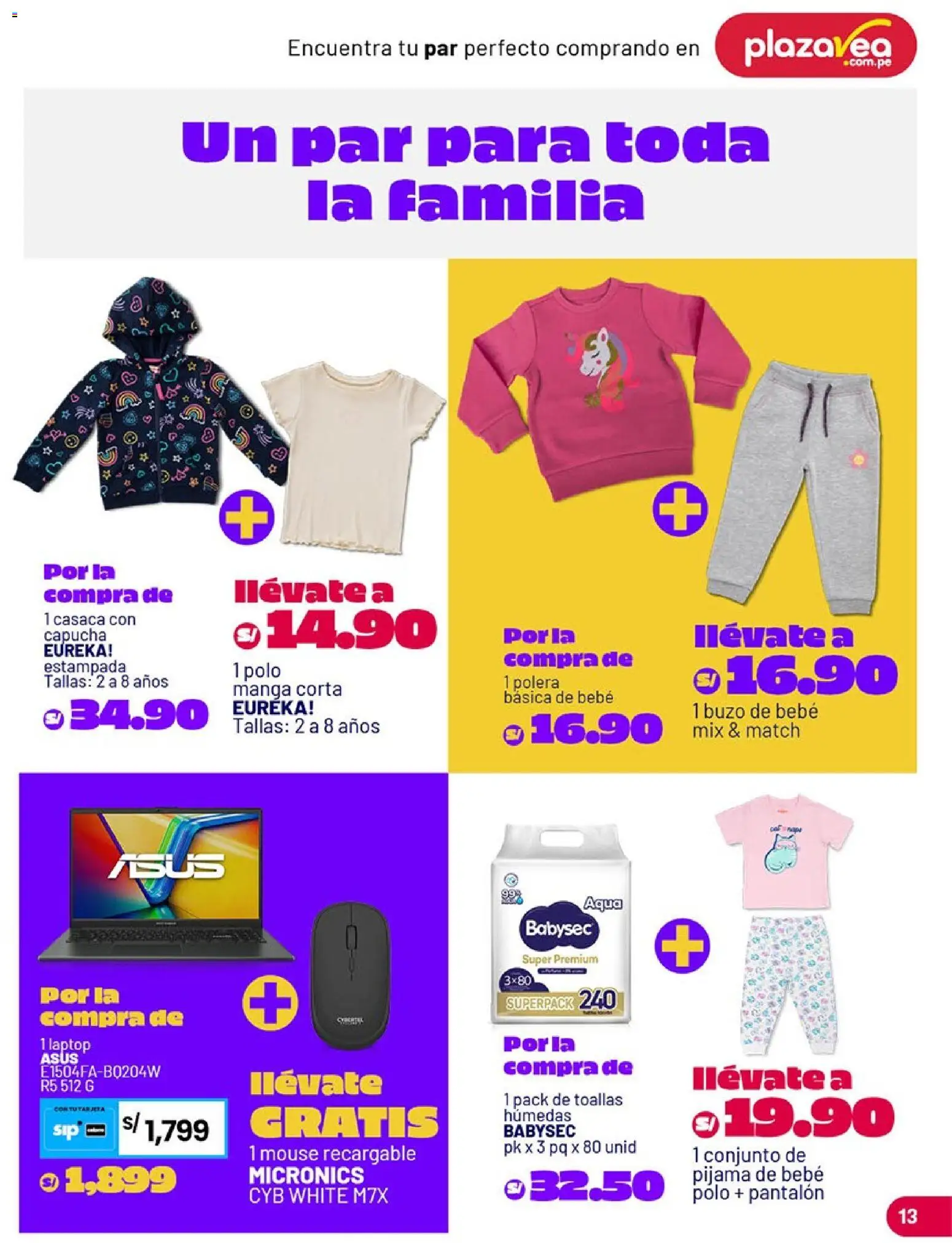 Catálogo Plaza Vea válido desde 20.04.2026 | Página: 13 | Productos: Polo, Polera, Pijama, Mouse