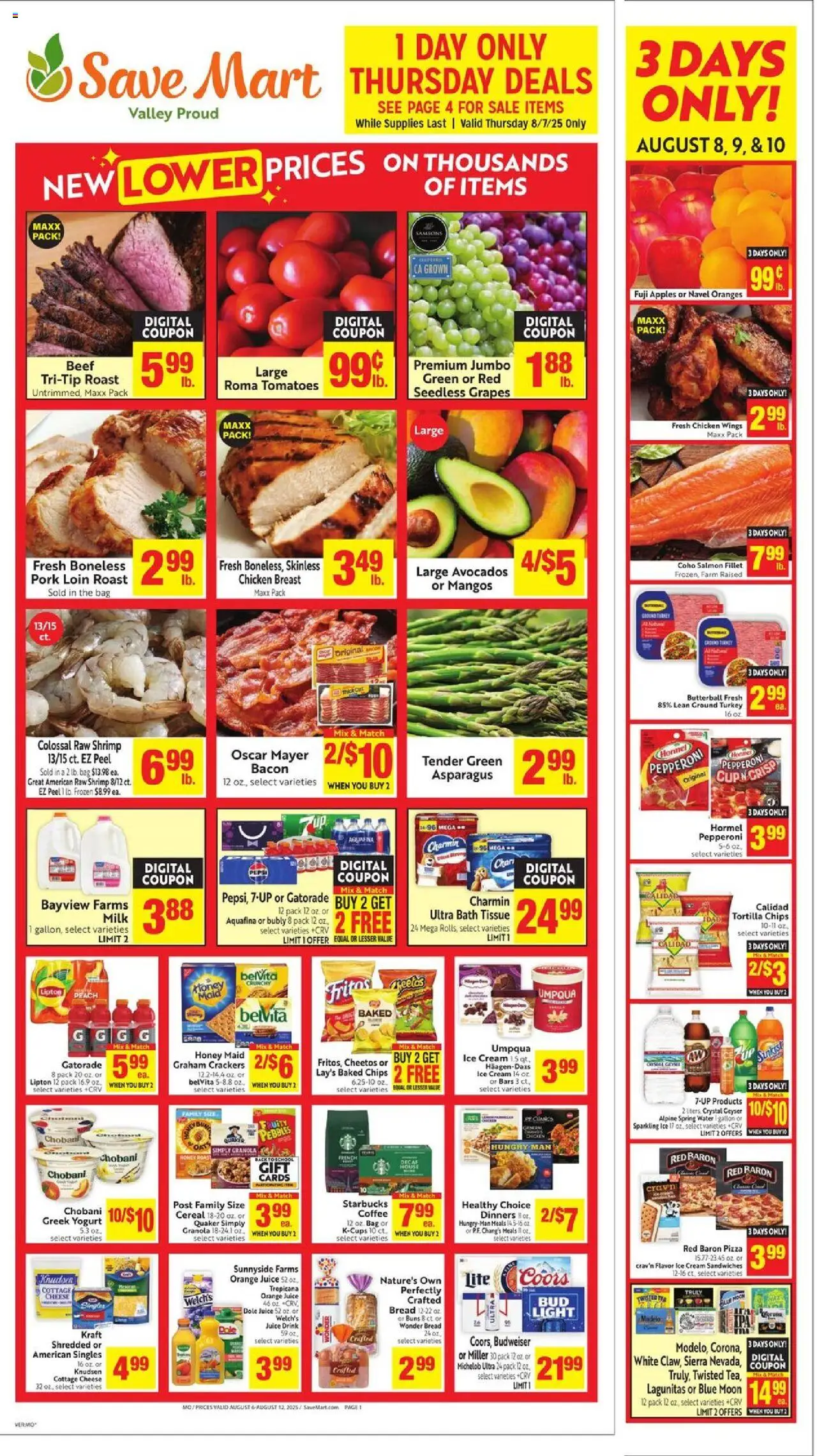 Save Mart Weekly Ad - valid from 06.08.2025 | Page: 1 | Products: Pizza, Oranges, Cream, Grapes