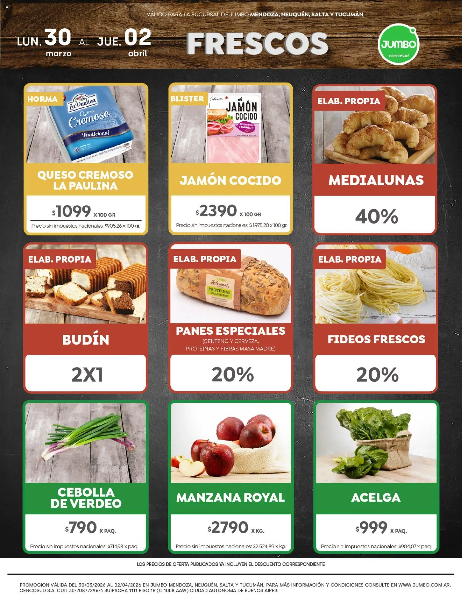 Jumbo - Ofertas | Interior │ válido desde el 30.03.2026 | Página: 1 | Productos: Jamón cocido, Manzana, Jamón, Fideos