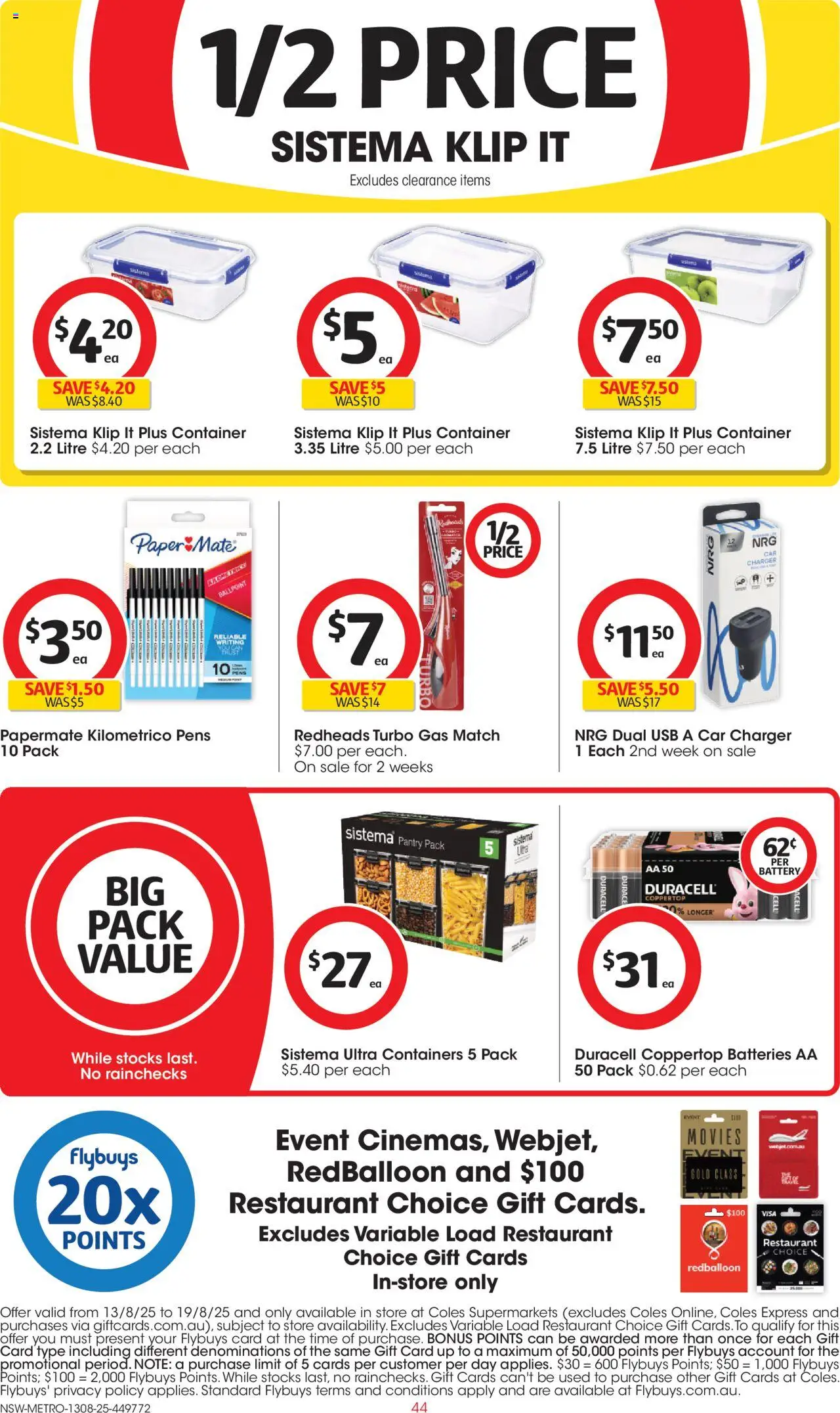 Coles catalogue - valid from 13.08.2025 | Page: 44 | Products: Battery, Charger, Batteries, Usb