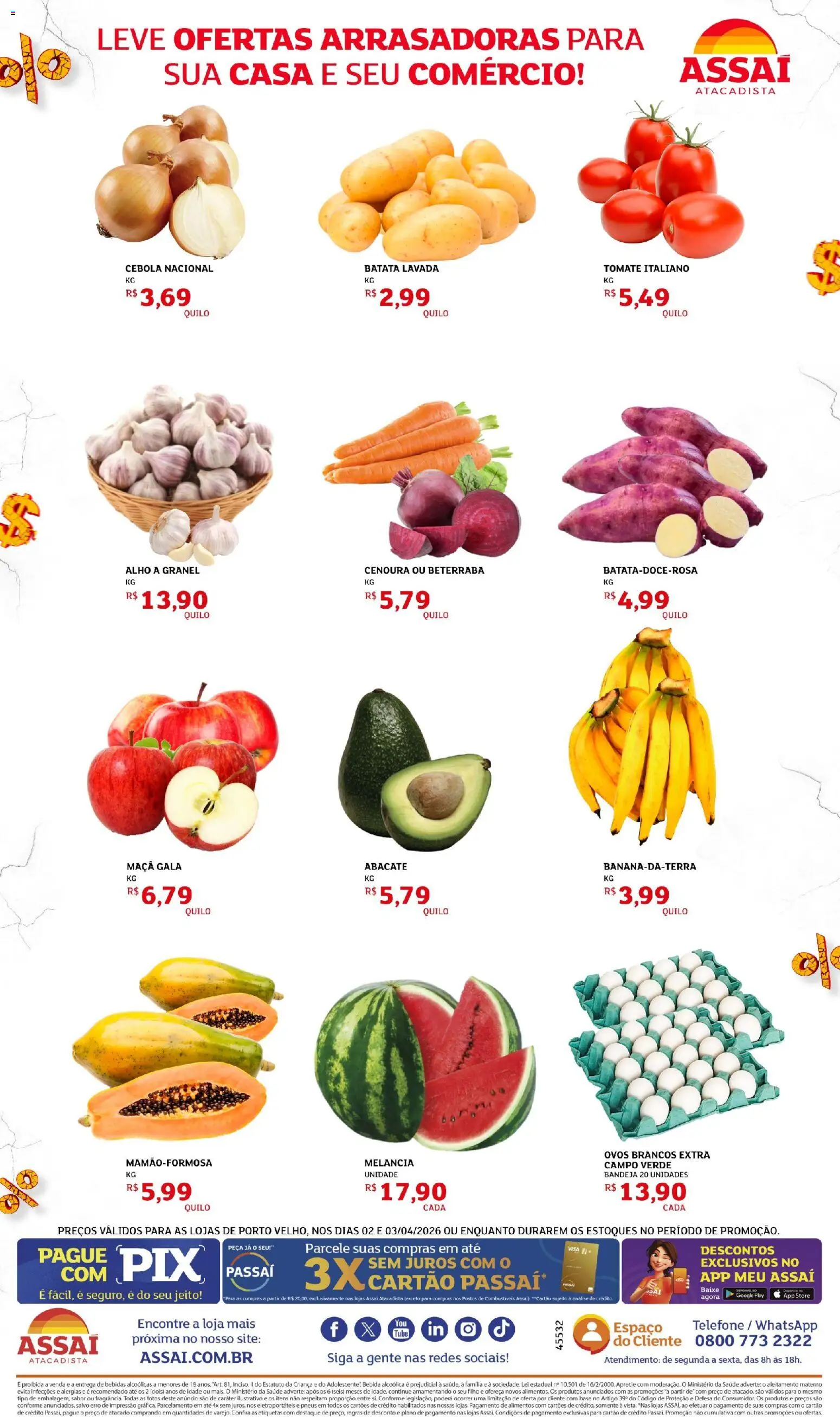 Assaí Atacadista Folheto - válido de 02.04.2026 | Página: 4 | Produtos: Alho, Beterraba, Cebola, Pneus