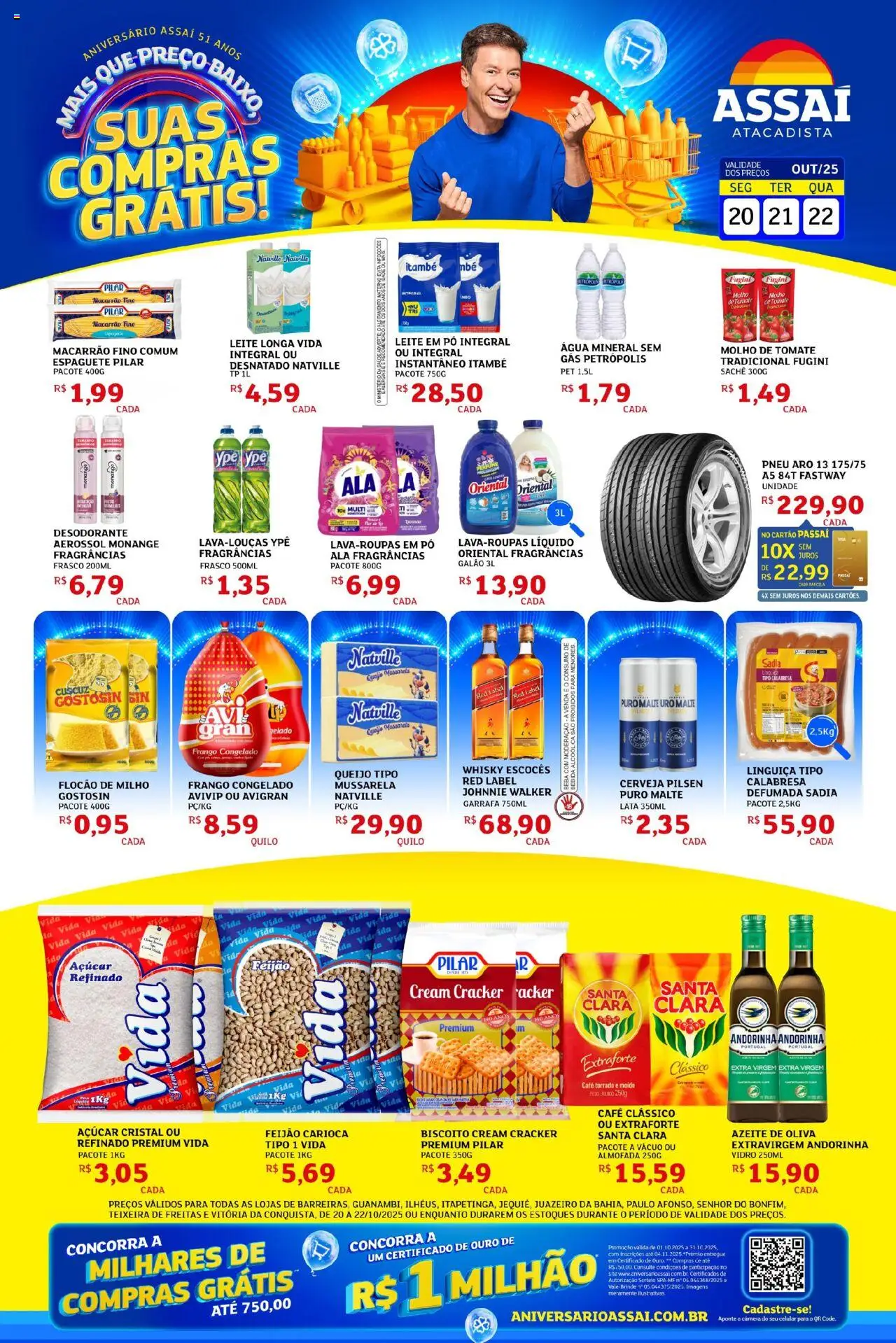 Assaí Atacadista Folheto - válido de 20.10.2025 | Página: 1 | Produtos: Biscoito, Whisky, Macarrão, Frango