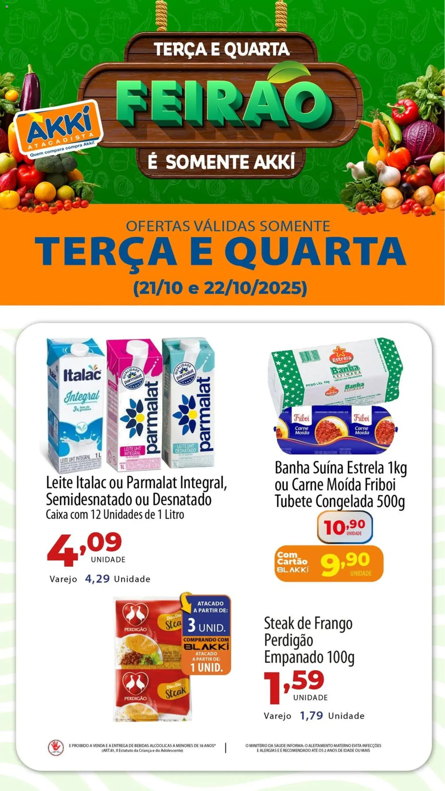Akki Atacadista Folheto - válido de 21.10.2025 | Página: 1 | Produtos: Leite, Carne, Frango, Carne moida friboi
